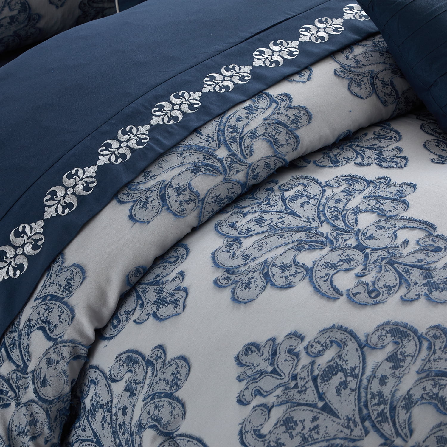 Lanco Smoke Grey Comforter Set California King Size, 9 Piece Jacquard Floral Bedding Set, All Season, Ultra-Soft, Matching Pillows & Shams, Bed Skirt - Image 19