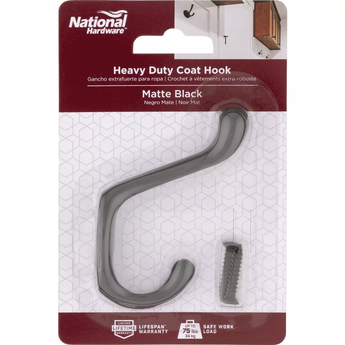 National Hardware Matte Black Heavy Duty Coat Hook