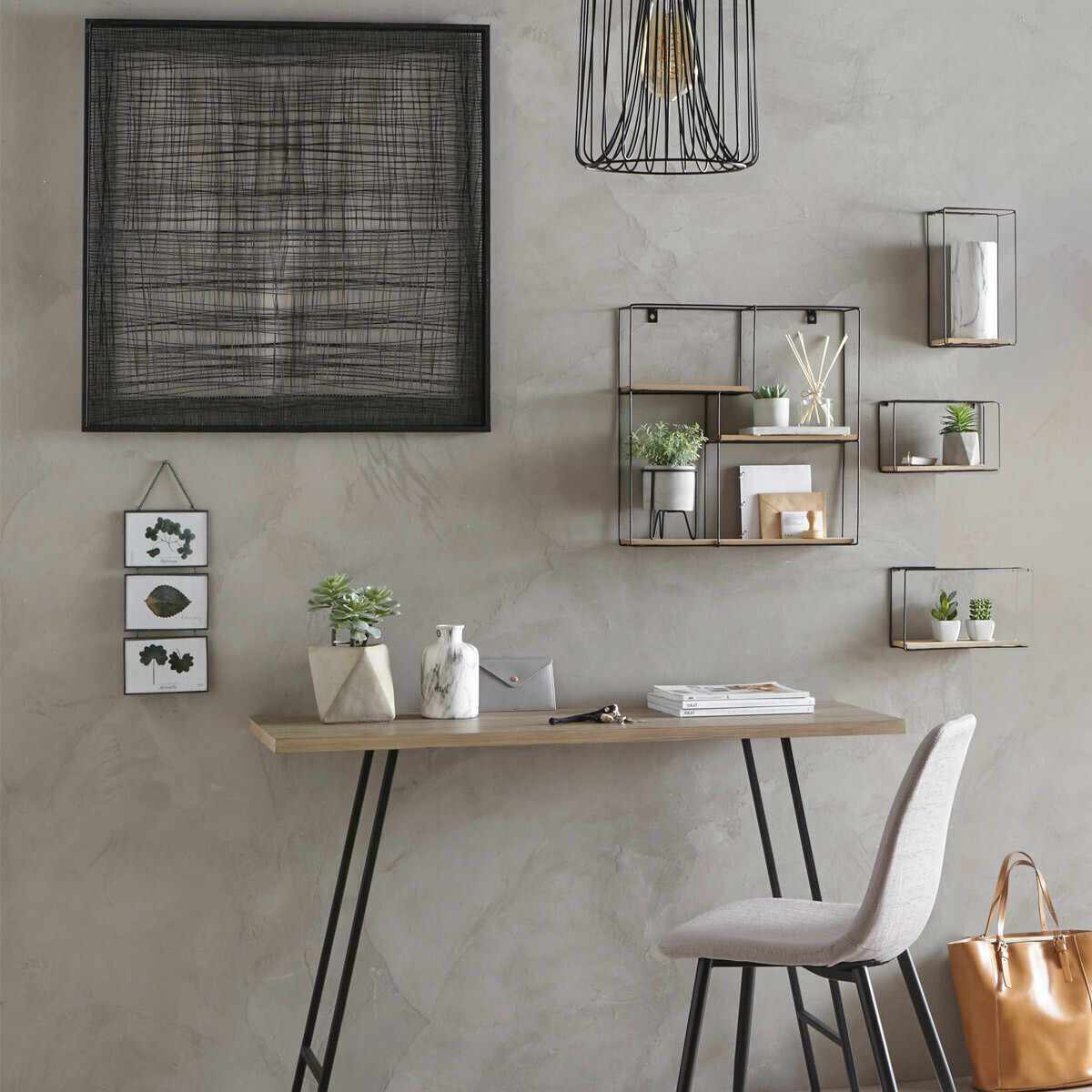 Set of 4 wall shelves "Ally" Black, L.18/24/48 cm