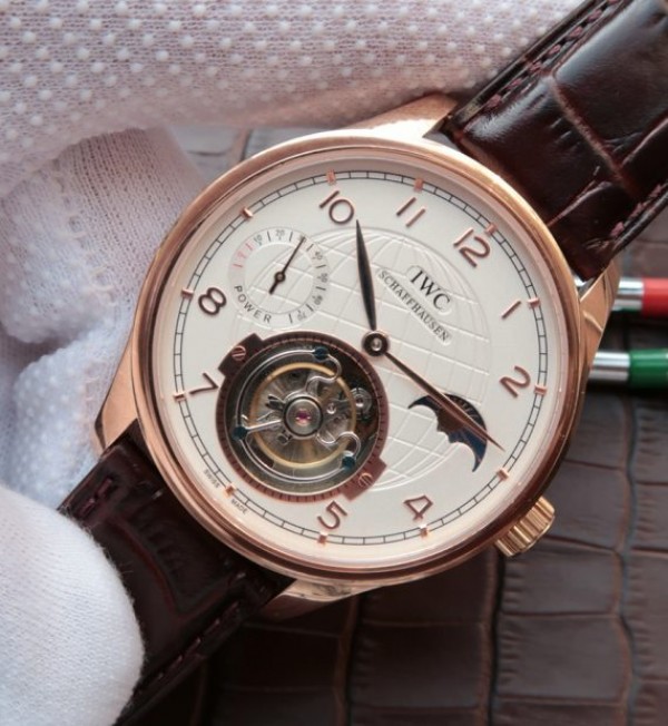 Replica IWC Portuguese Tourbillon Power Reserve Moonphase RG White Dial - Elite Watch Atelier