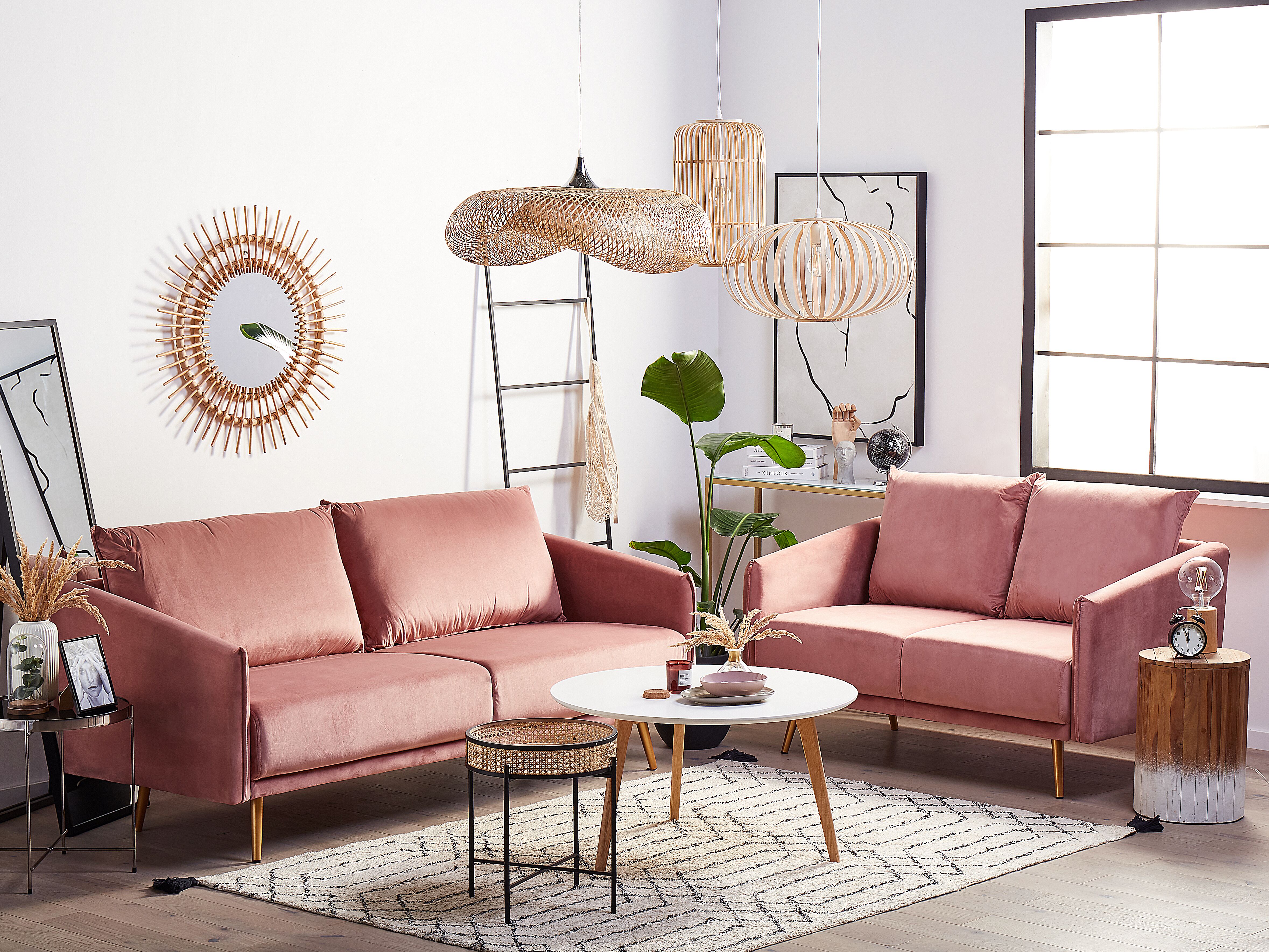 Living Room Set 5 Seater MAURA Velvet Pink
