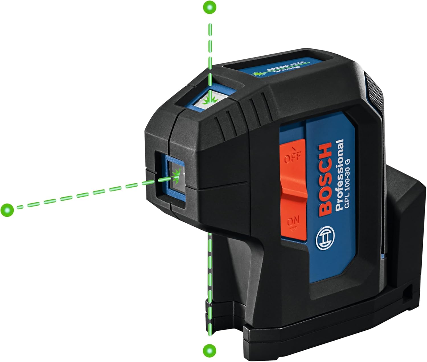 BOSCH GPL100-30G Green-Beam Self-Leveling Alignment Laser, Includes 2 AA Batteries, Built-In Multipurpose Mount, & Hard Carrying Case