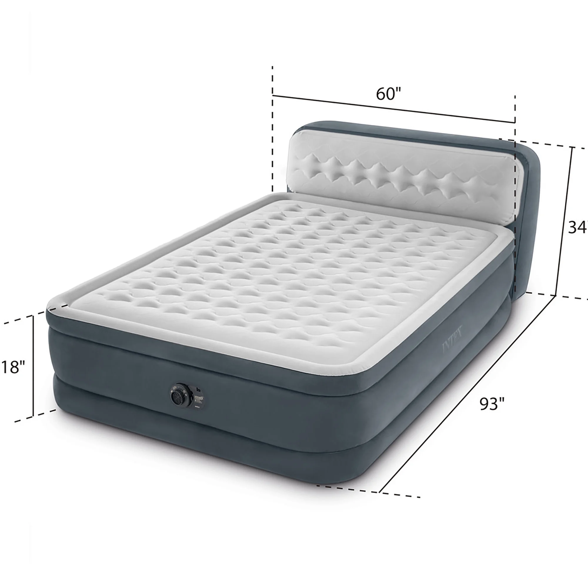 Intex: Dura-Beam Deluxe: Ultra Plush Headboard Airbed - Queen - Gray, 18" Inflatable Mattress, Built-In Pump, Fiber-Tech, Carry Bag, 600lb Cap 64447ED - Image 2