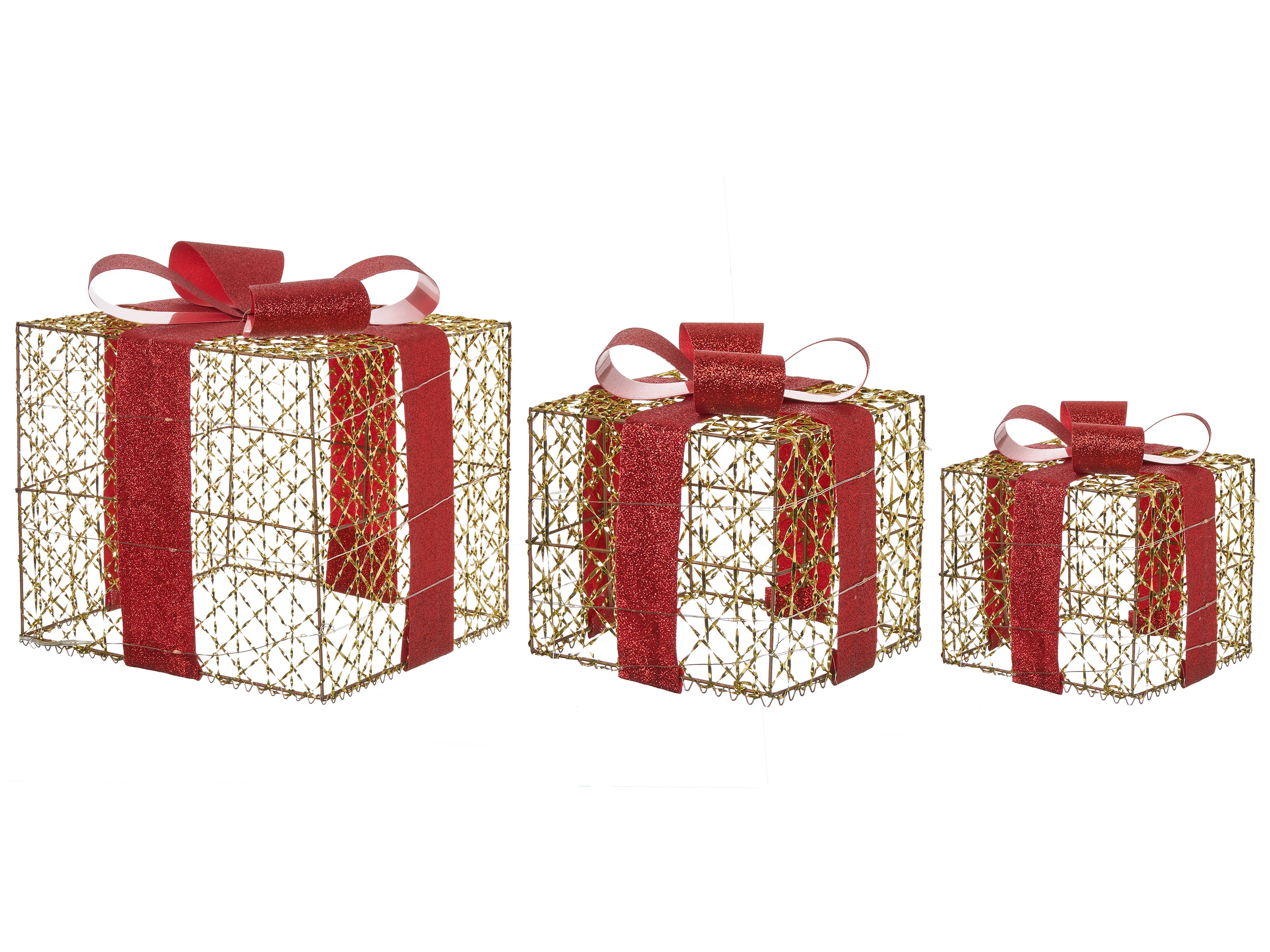 Set of 3 Christmas Decorations LED LYSEREN Christmas Gifts 20/25/30 cm Gold