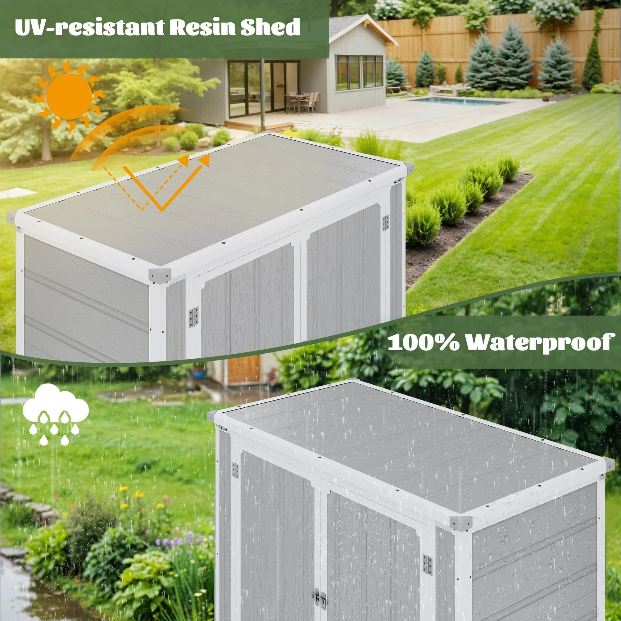 5'��3' Outdoor Storage Shed, Resin Storage Cabinet, Garden Tool Shed with Double Lockable Doors, Organizer Cabinet for Patio Yard, Gray - Image 11