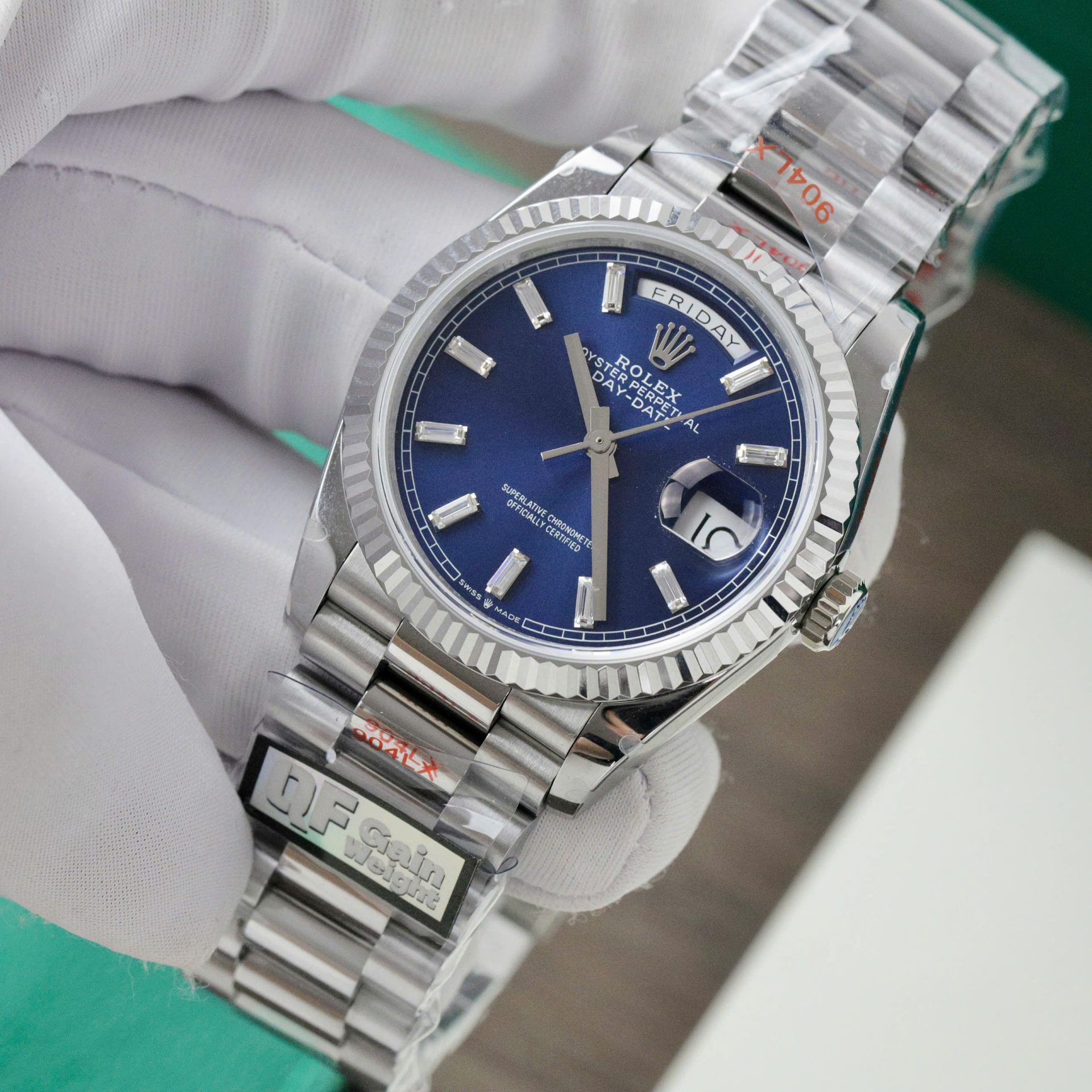 Rolex Day-Date 128236 Replica Watch Blue Dial Weight 158gram QF Factory 36mm - Top club
