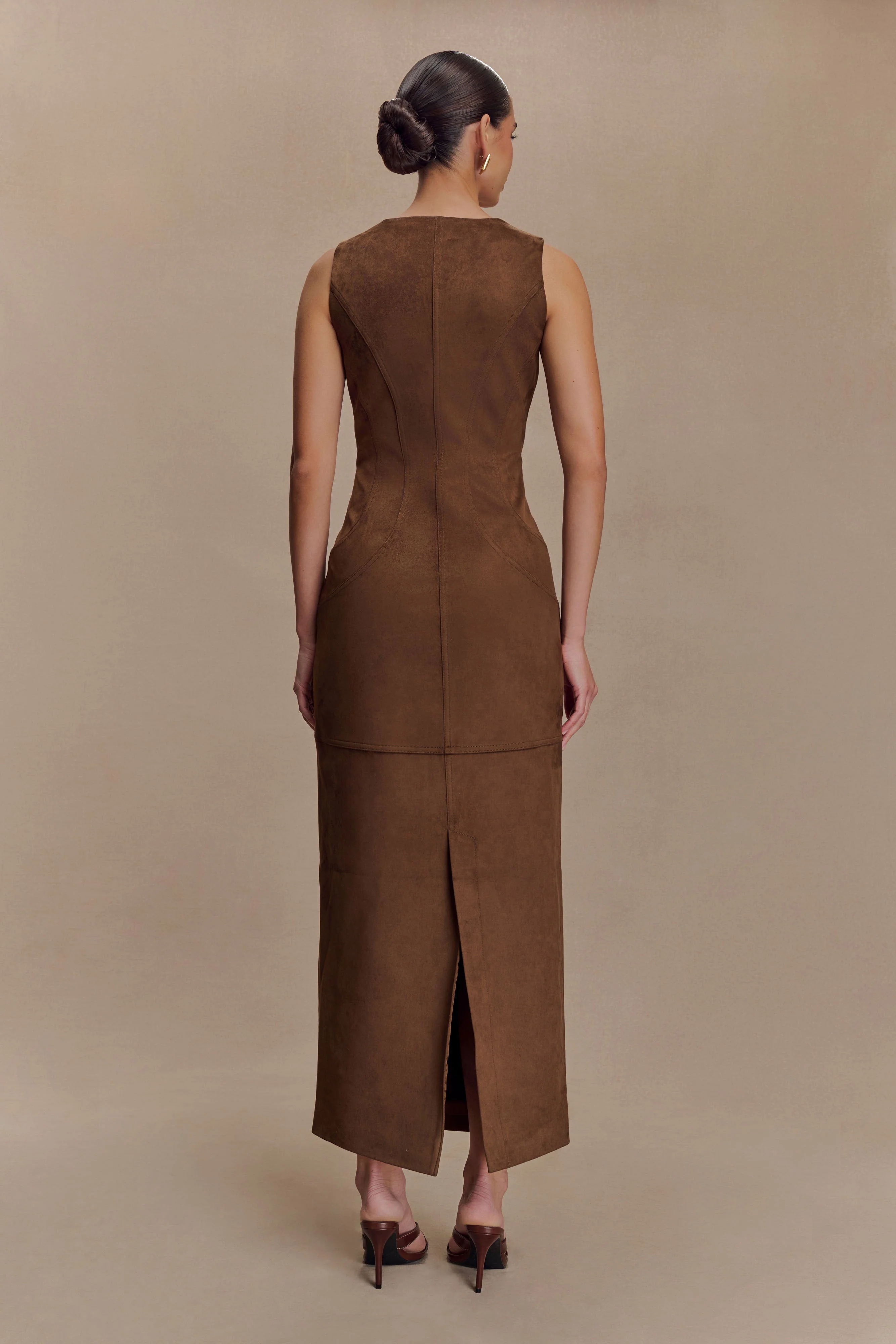 Liam Faux Suede Maxi Dress - Dark Chocolate