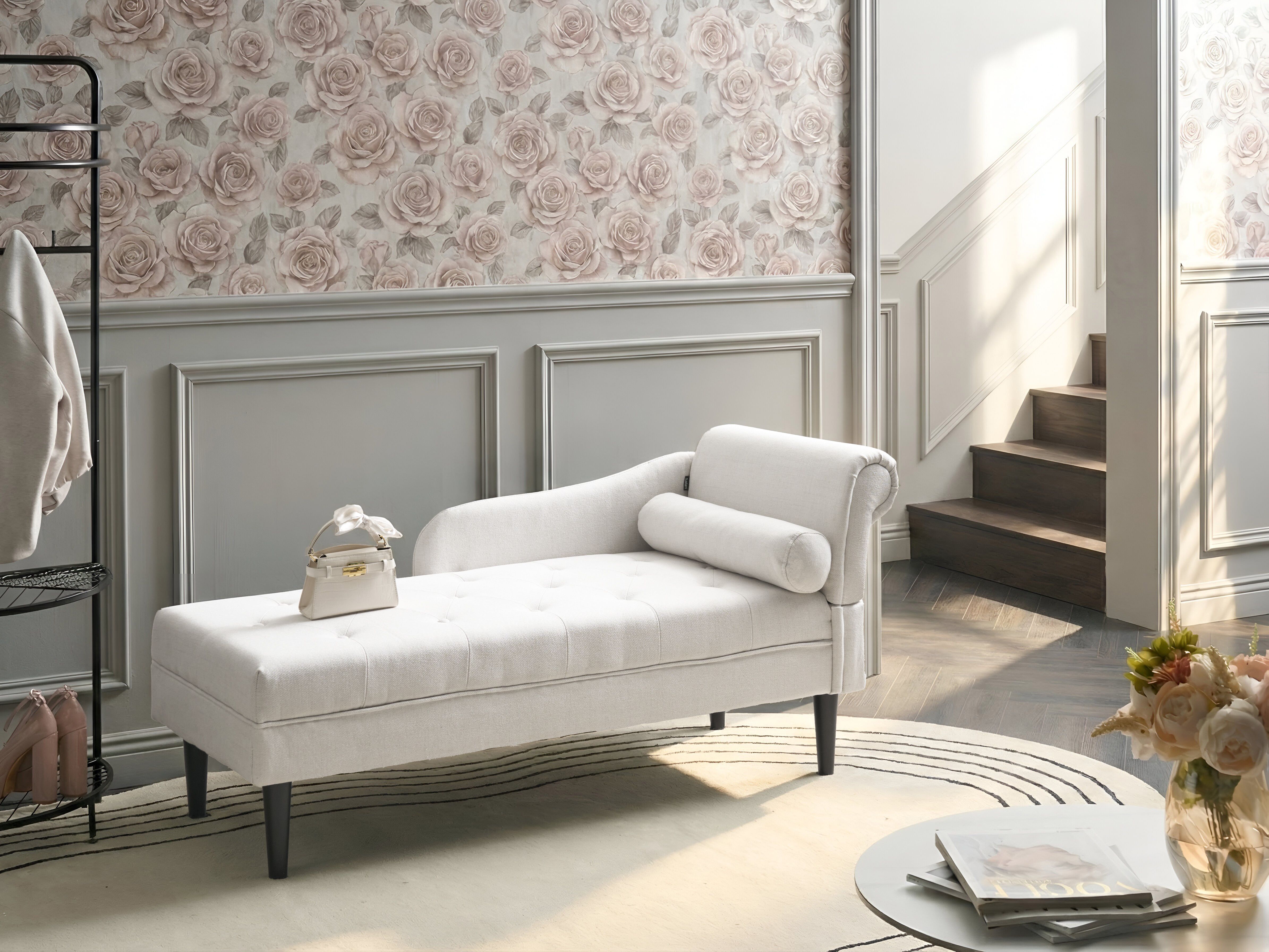 Right-Hand Chaise Lounge YVOIRE Fabric Off-White