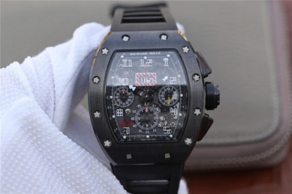 Replica Richard Mille RM011 Black Ceramic PVD Chrono Skeleton Dial Black Rubber Strap A7750 - Top club