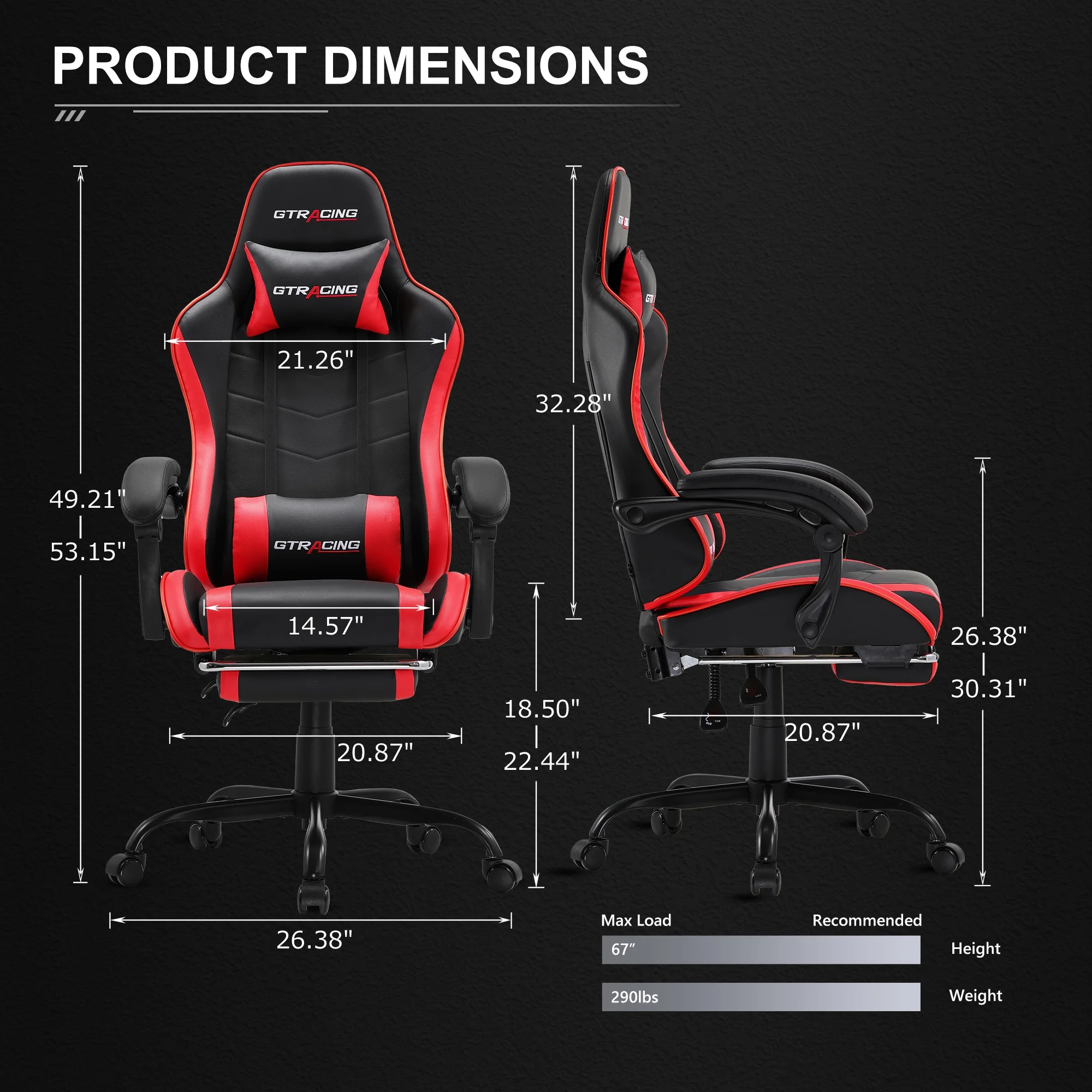 GTRACING GTWD-200 Ergonomic Gaming Chair with Adjustable Pillows and Footrest , White - Image 37
