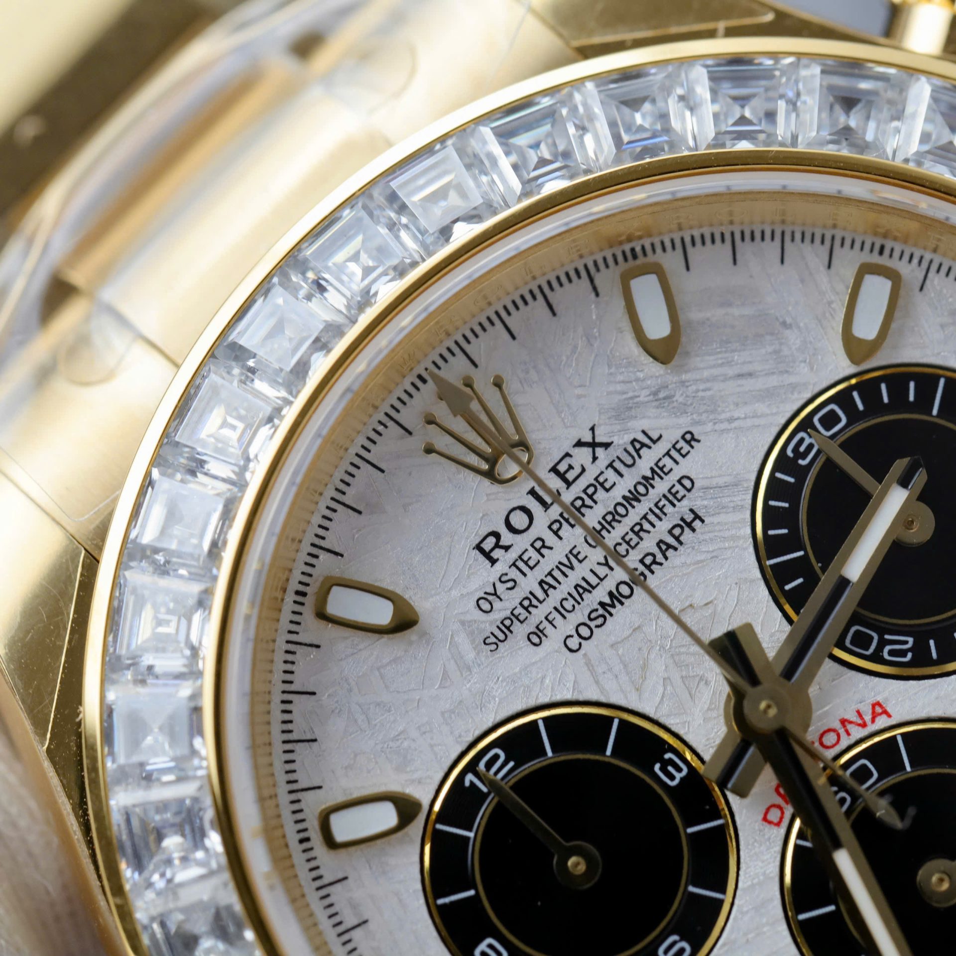 Rolex Daytona Meteorite Dial Copies Watch Gold Wrapped + Moisanite Baguette 40mm - Top club