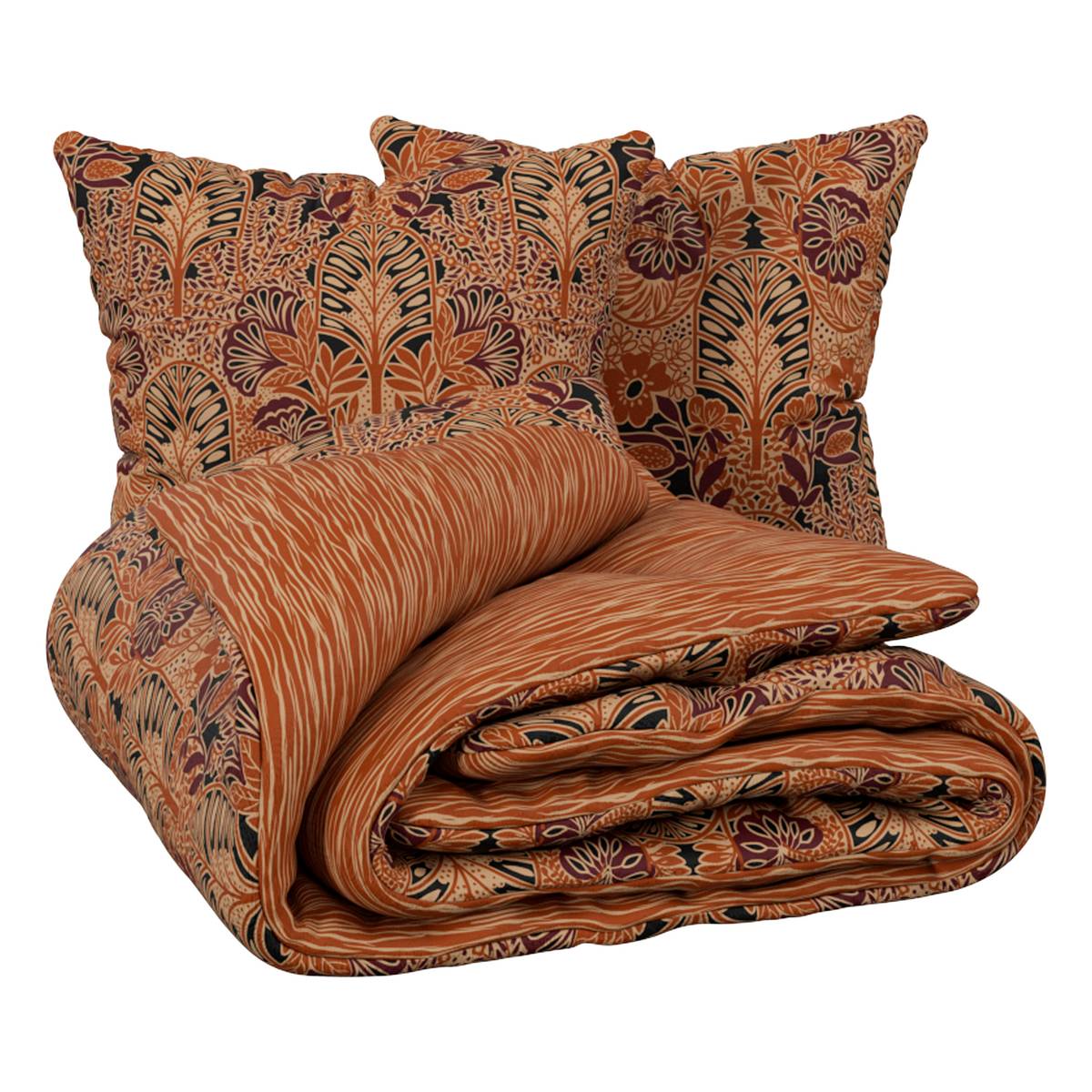 Printed bedding set "Onira" Caramel Brown, 240x220 cm