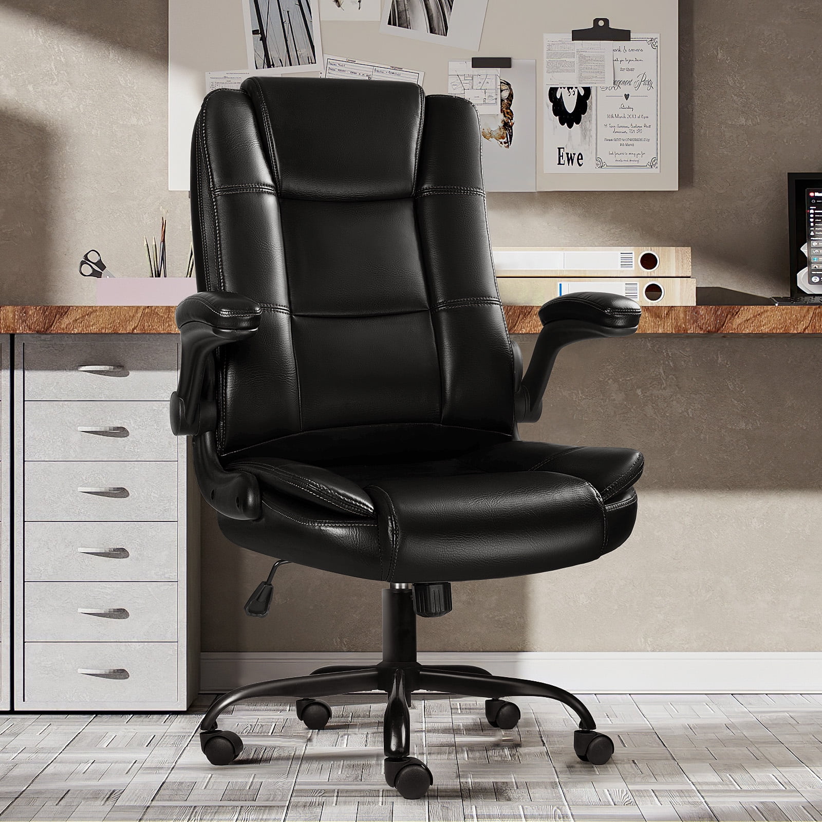 Waleaf Big and Tall Executive Office Chair with Flip-up Arms for Adult, Ergonomic High Back Adjustable Lumbar Support Computer Desk Chair