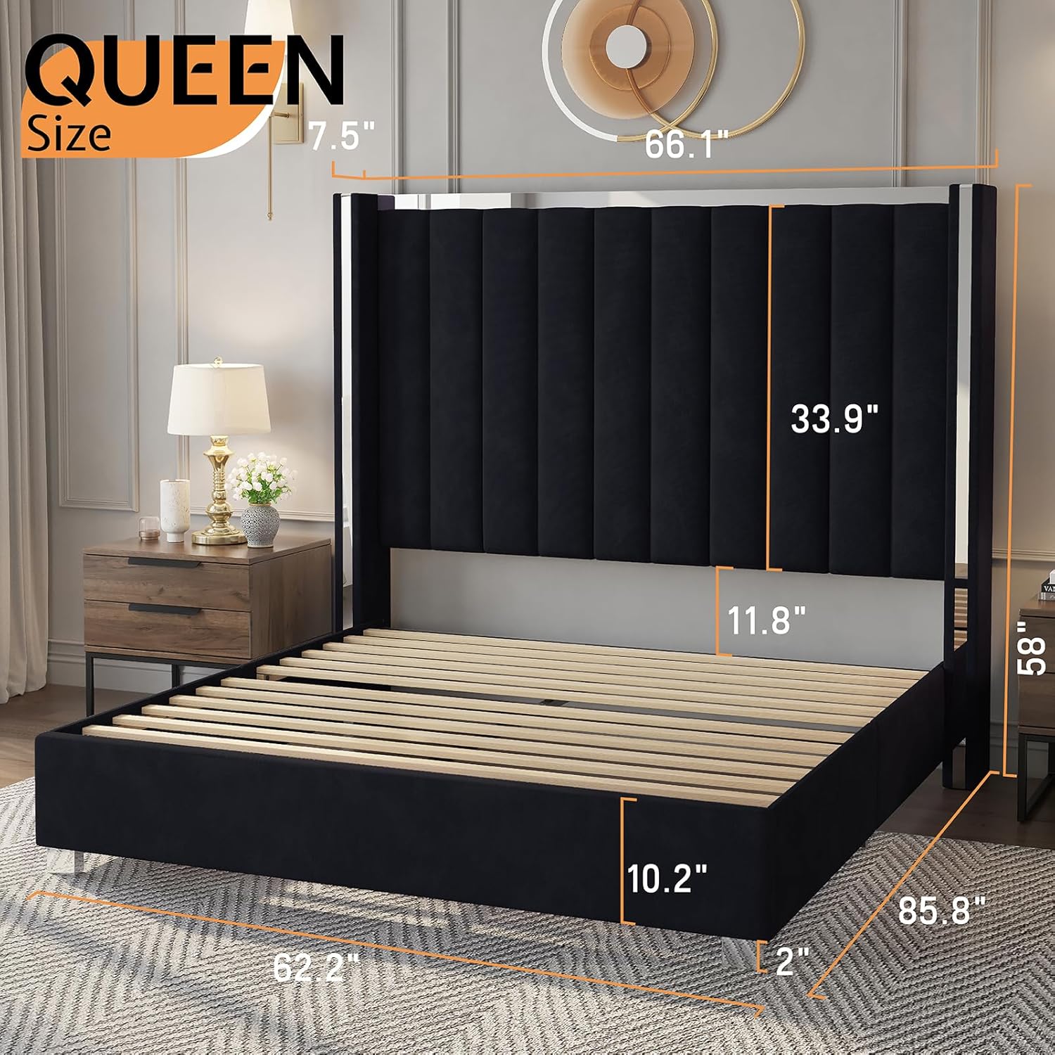 Jocisland Queen Size Bed Frame with 58