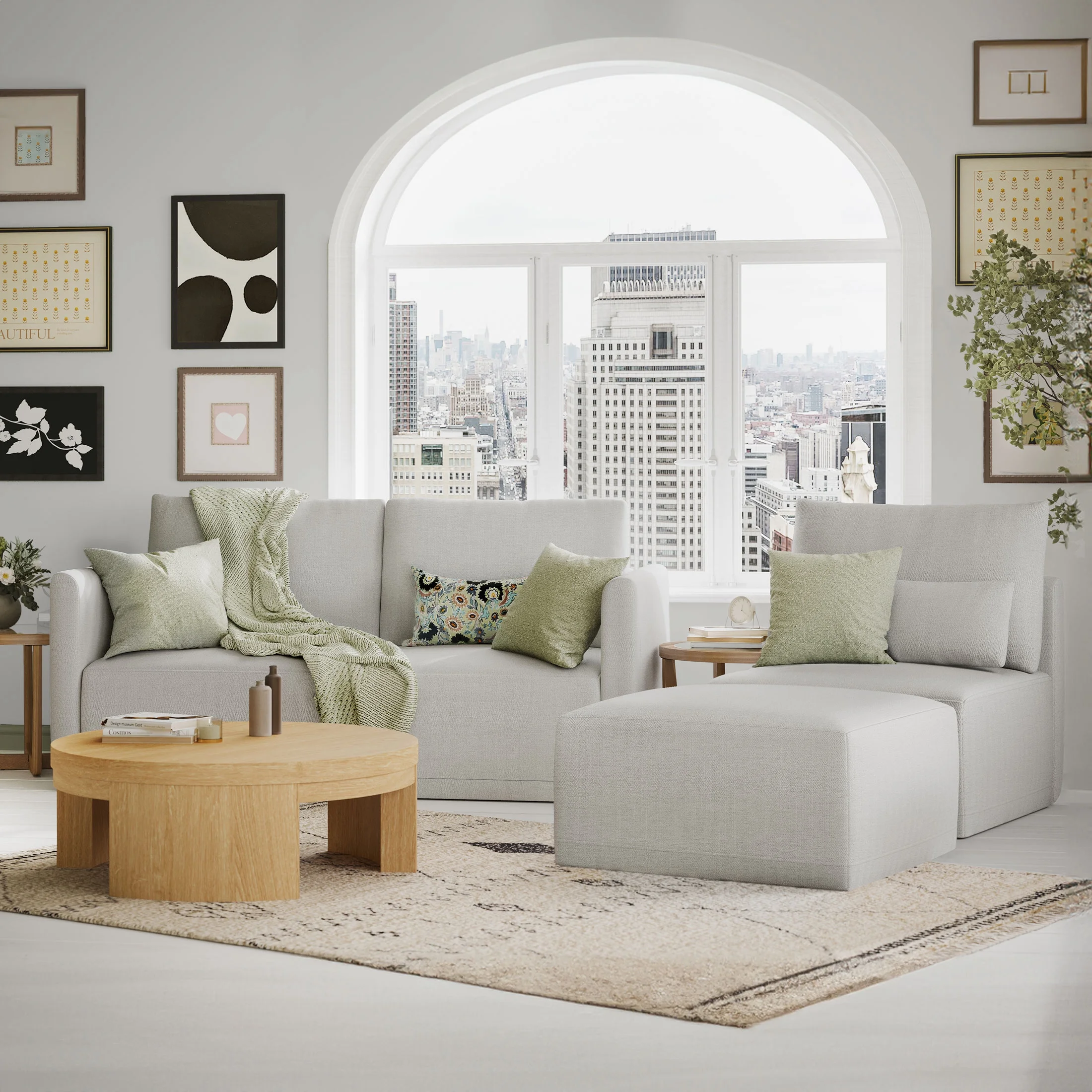 Beautiful Drew Modular Sectional Sofa with Ottoman by Drew Barrymore, Gray Fabric - Image 24