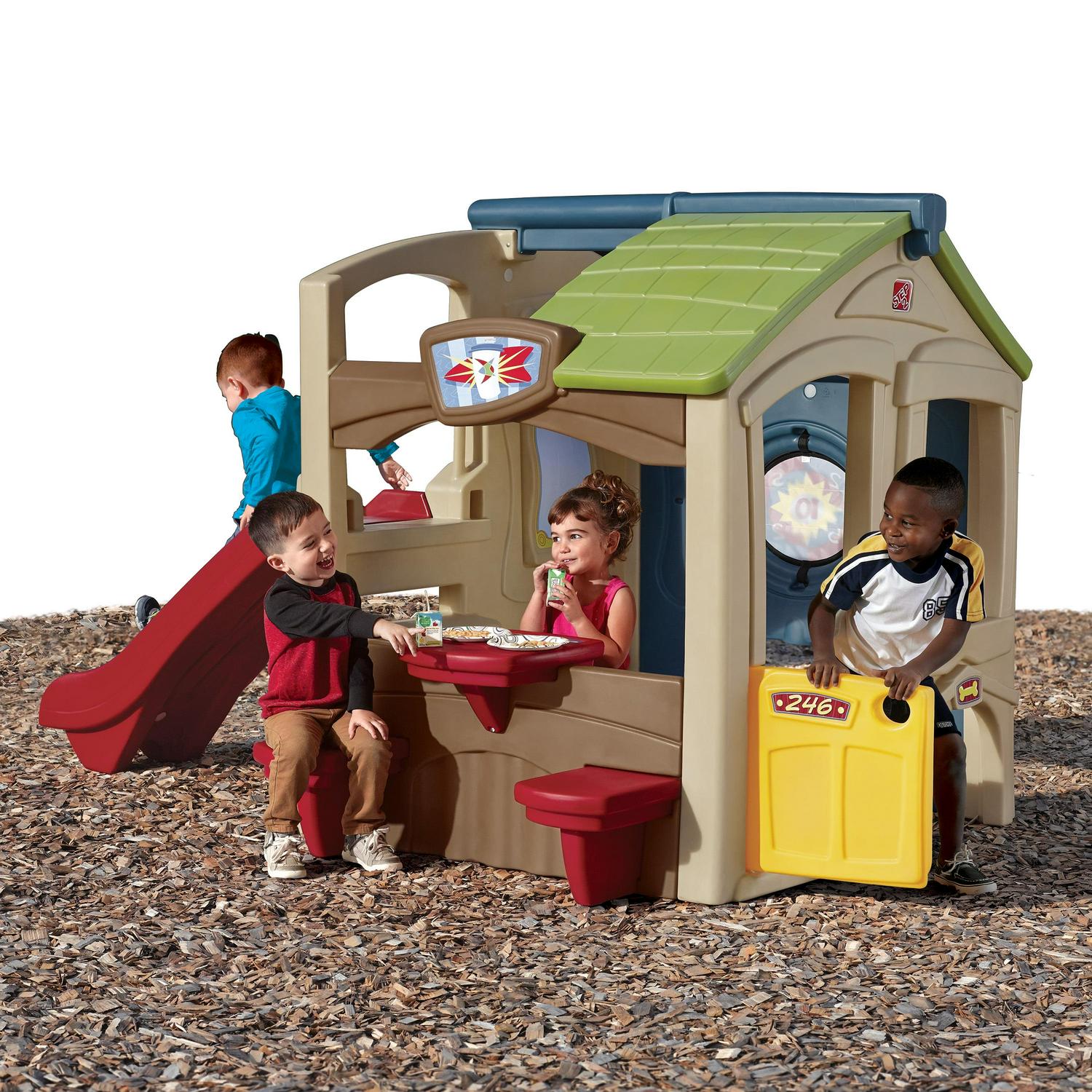 Step2 Neighborhood Fun Center Brown Playhouse with Slide Plastic Kids Outdoor Toys - Image 7