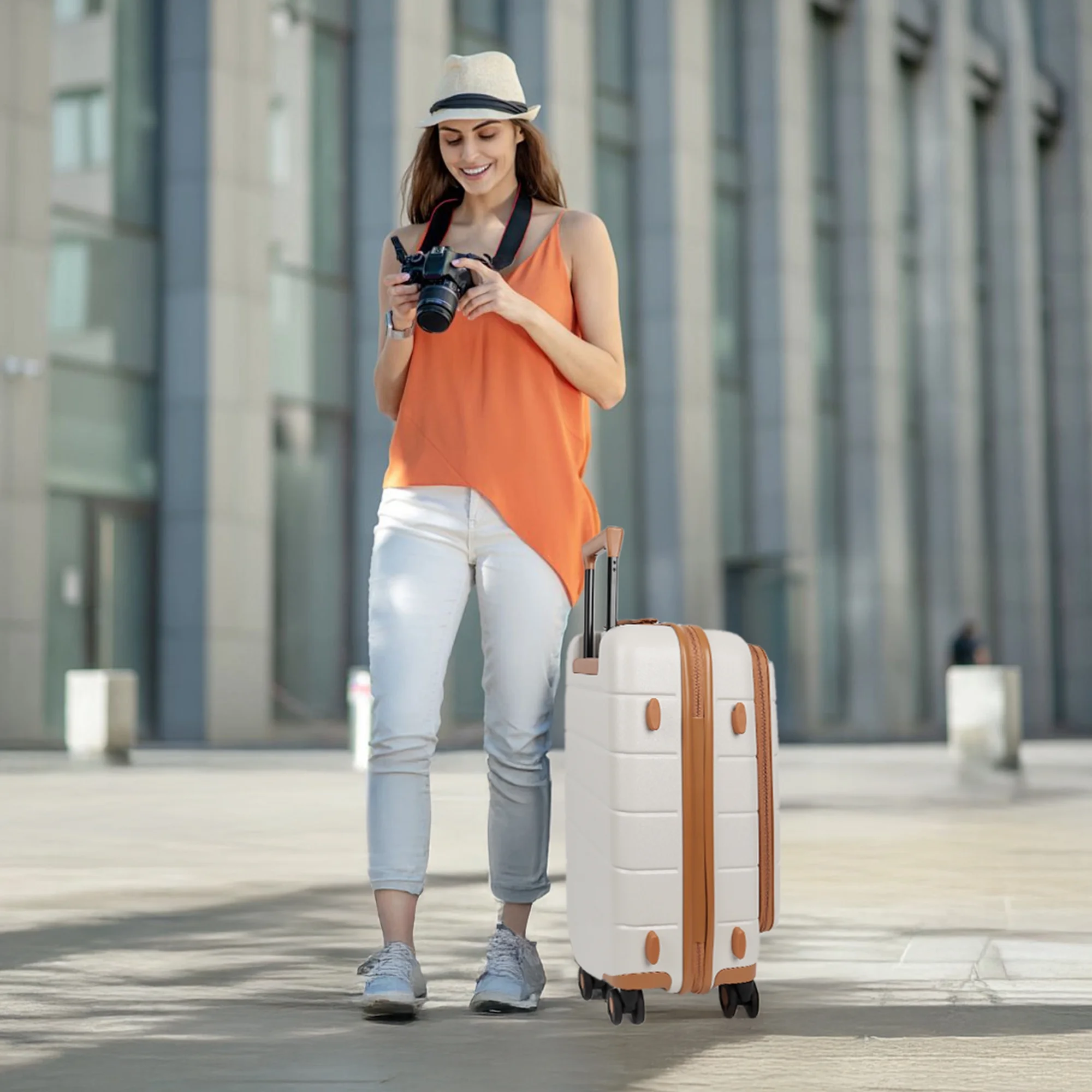 Carry On Luggage 22 x 14 x 9 Airline Approved Lightweight Hardside Spinner Luggage with TSA Lock and Laptop Compartment, Beige, CY2431 - Image 11