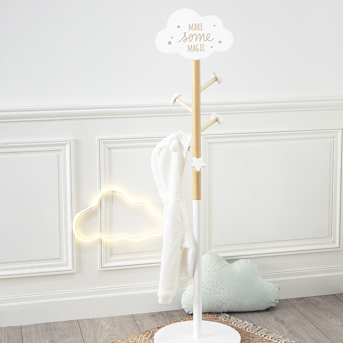 Kids coat rack "Cloud" White, H.135 cm