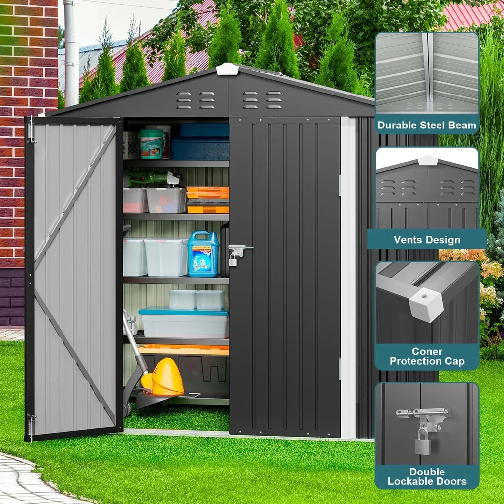 6' x 4' Outdoor Storage Shed on Sale, Aiho Shed & Outdoor Storage Clearance, Metal Storage Shed for Outside, Backyard, Garden & Patio - Dark Gray - Image 8