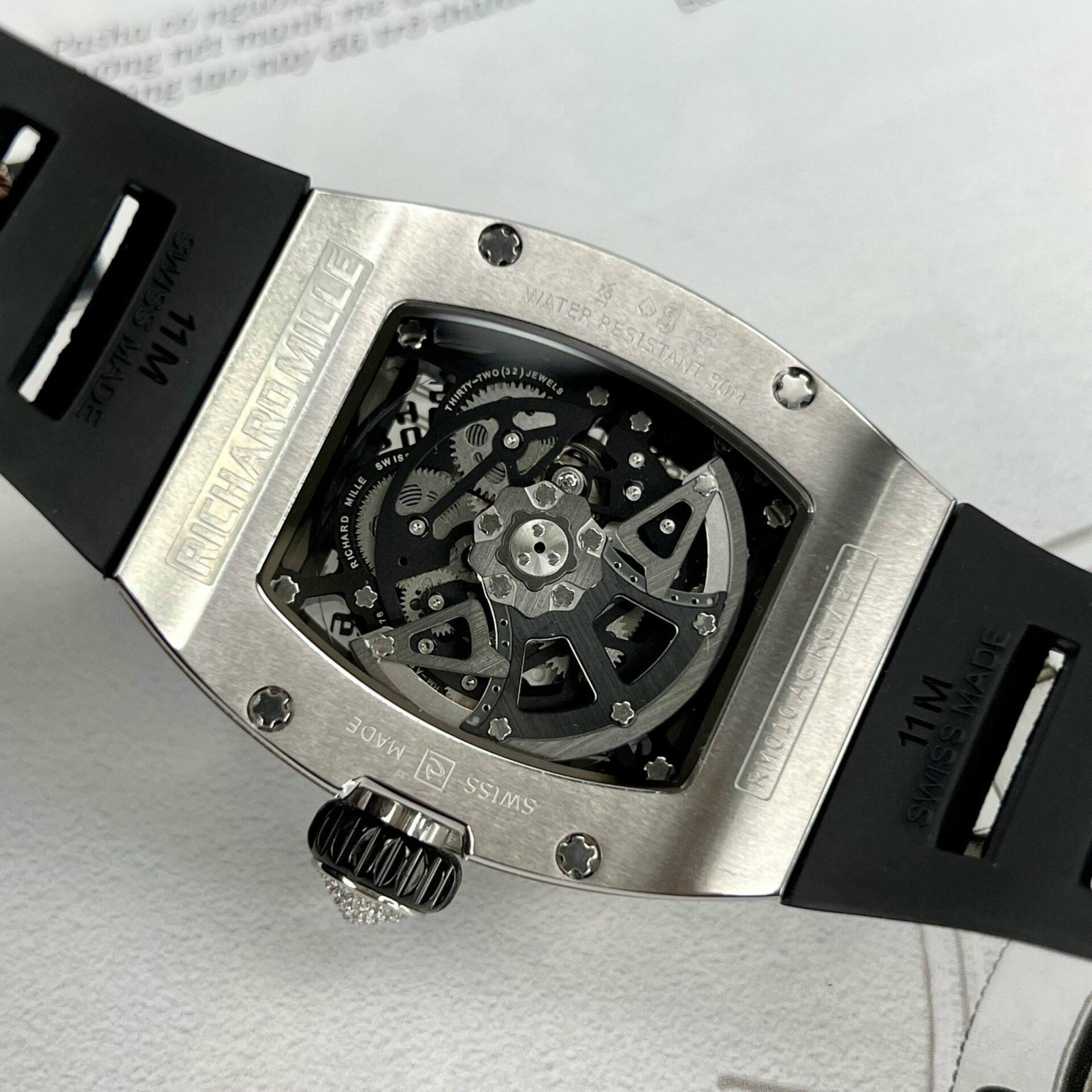 Richard Mille RM 010 Replica 1:1 Watch Silver With Stone Bezel AG 40MM - Top club