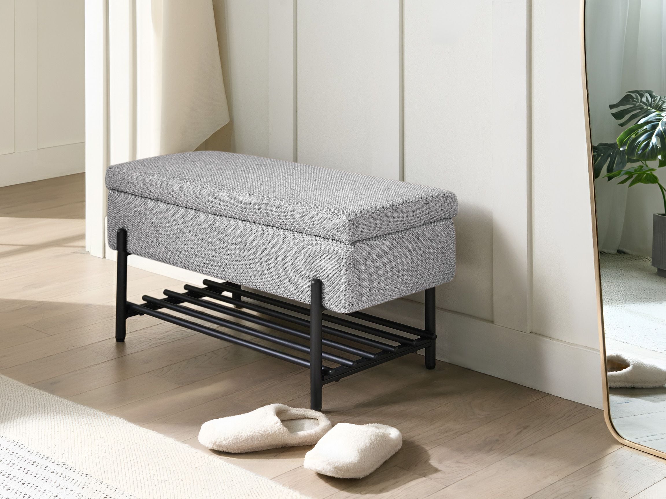 Shoe Bench SOLVANG Fabric Light Grey