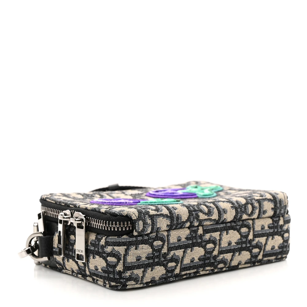 Dior x Kenny Scharf Charcoal Oblique Embroidered Canvas Patches Crossbody Silver Hardware High-quality Replica1:1High-quality replica