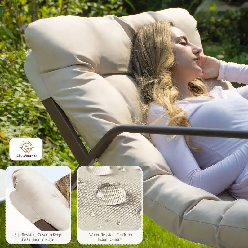 Oversized Outdoor Rocking Lounge Chair With Water-Resistant Cushions, 450 lbs Capacity - Image 7 Oversized Outdoor Rocking Lounge Chair With Water-Resistant Cushions, 450 lbs Capacity - Image 7