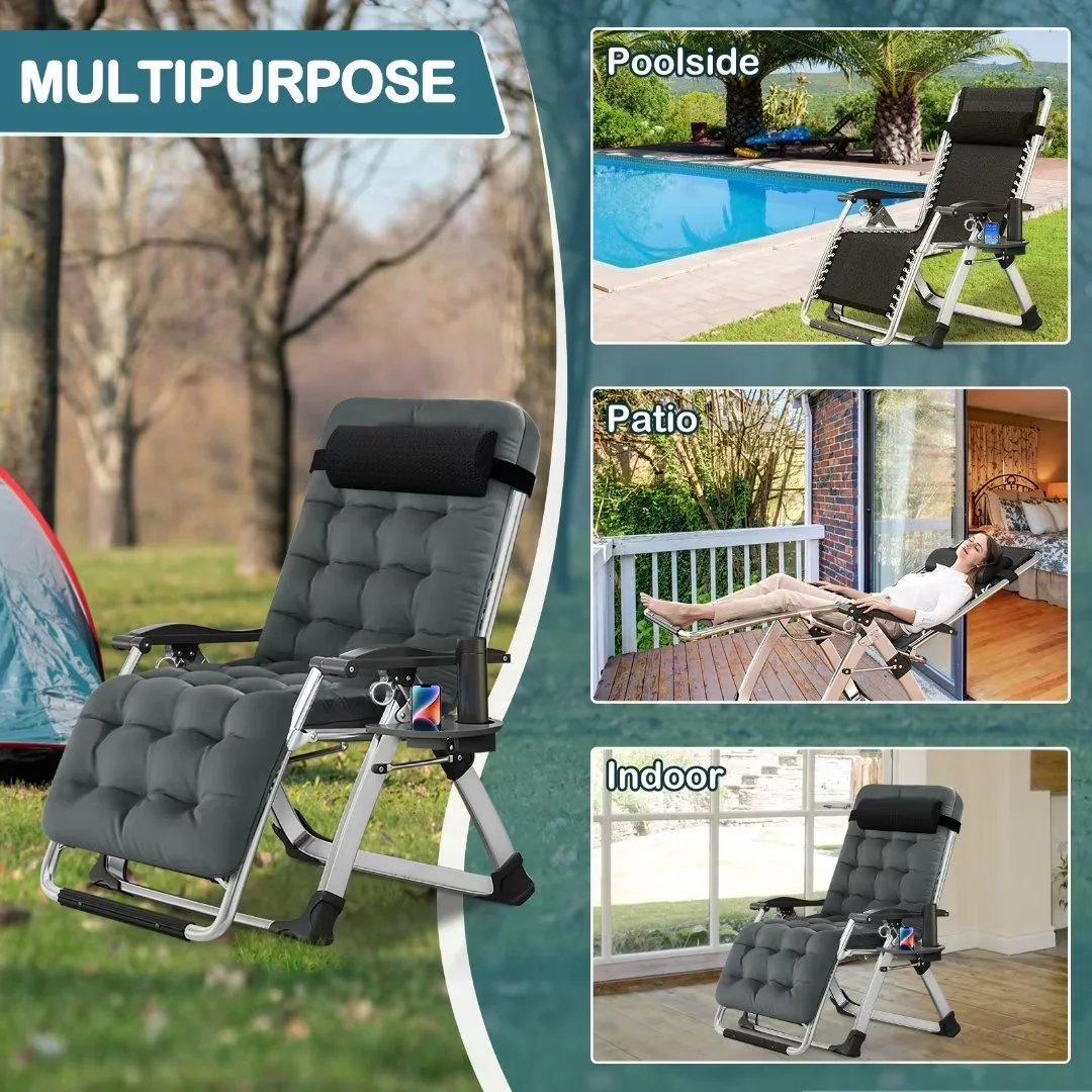 NAIZEA 2 Pack Zero Gravity Chair, Foldable Portable Lawn Recliner with Cushion, Headrest, Cup Holder, Black - Image 74