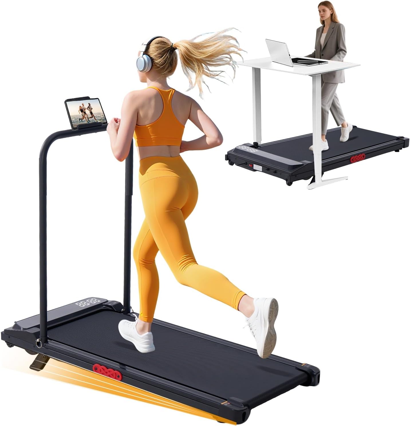 KASSADIN Walking Pad with Handle Bar, 2026 Upgrade Portable Small Treadmill with Handles for Home Small, 3.0HP Under Desk Walking Pad Treadmill with Incline, 0.6-7.6MPH, 350LBS