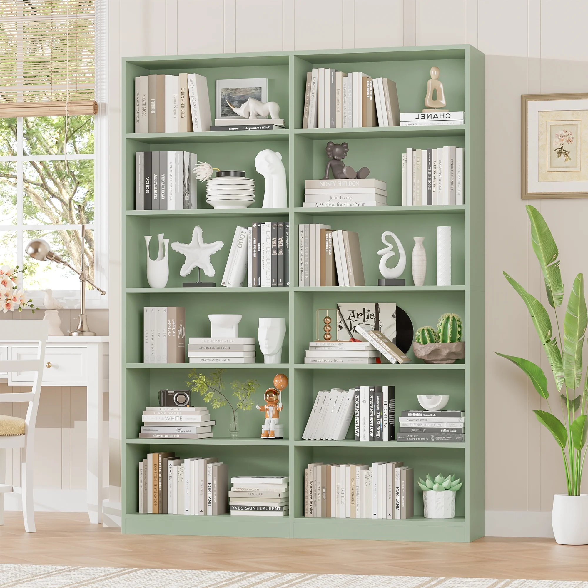 Homfa 74.3�� Double Wide 6-Tier Bookcase, Extra Large Wooden Freestanding Display Bookshelf for Home Office Living Room, White - Image 28