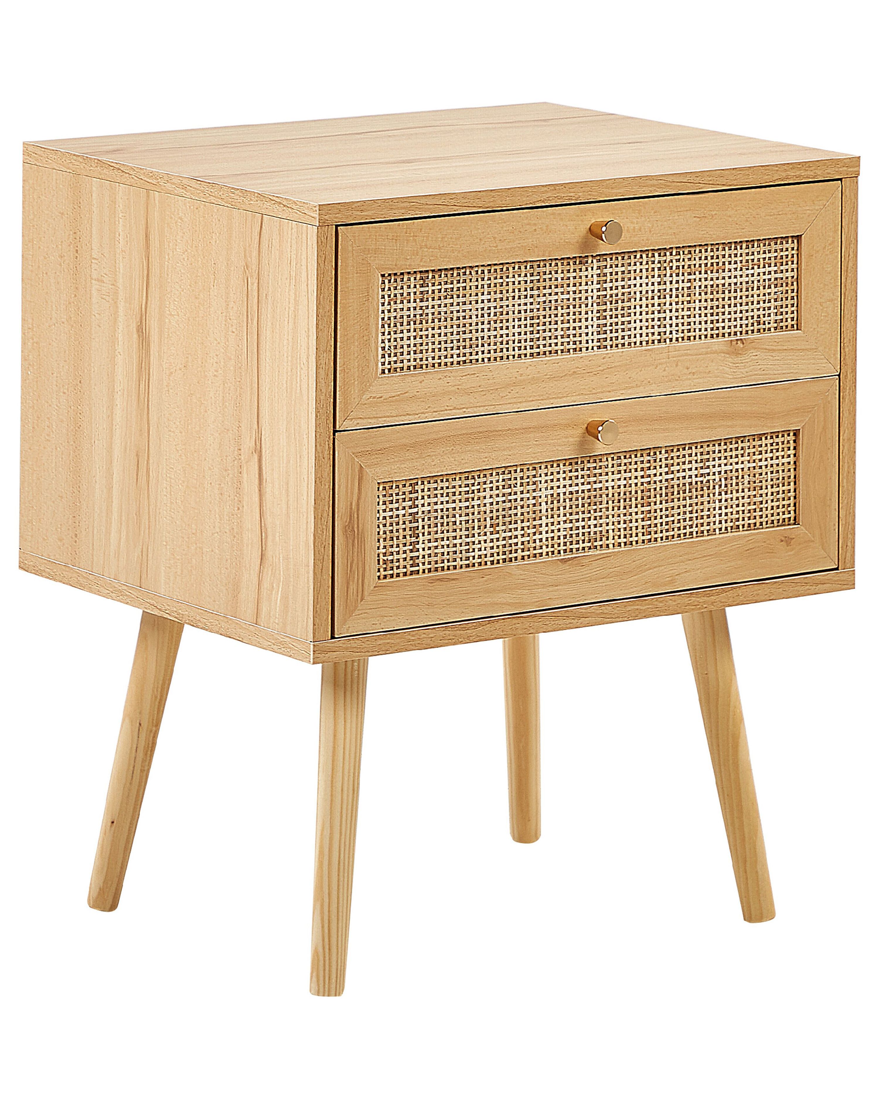 2 Drawer Bedside Table PEROTE Rattan Light Brown