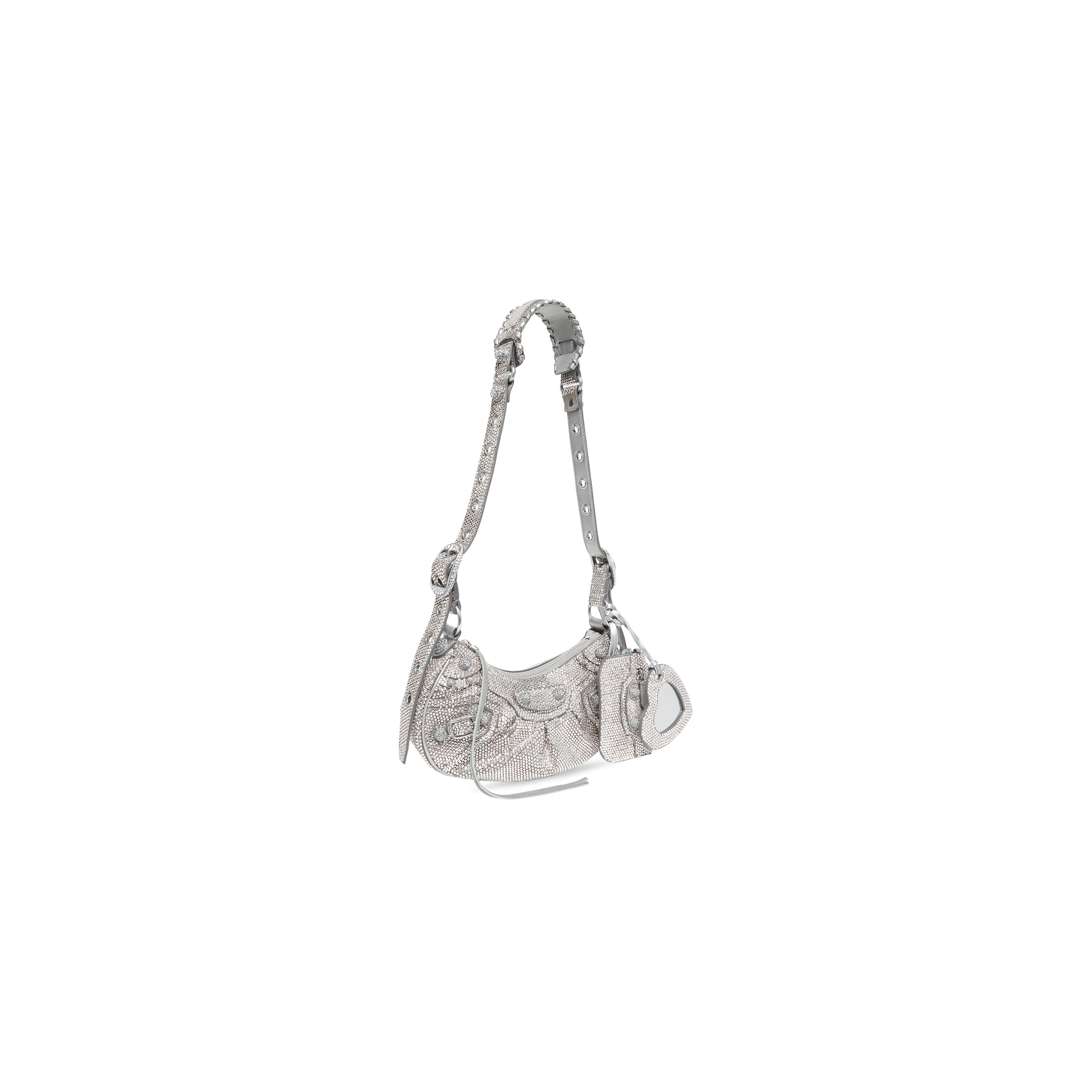 WOMEN'S LE CAGOLE XS SHOULDER BAG WITH RHINESTONES IN GREY - Replicaclubs