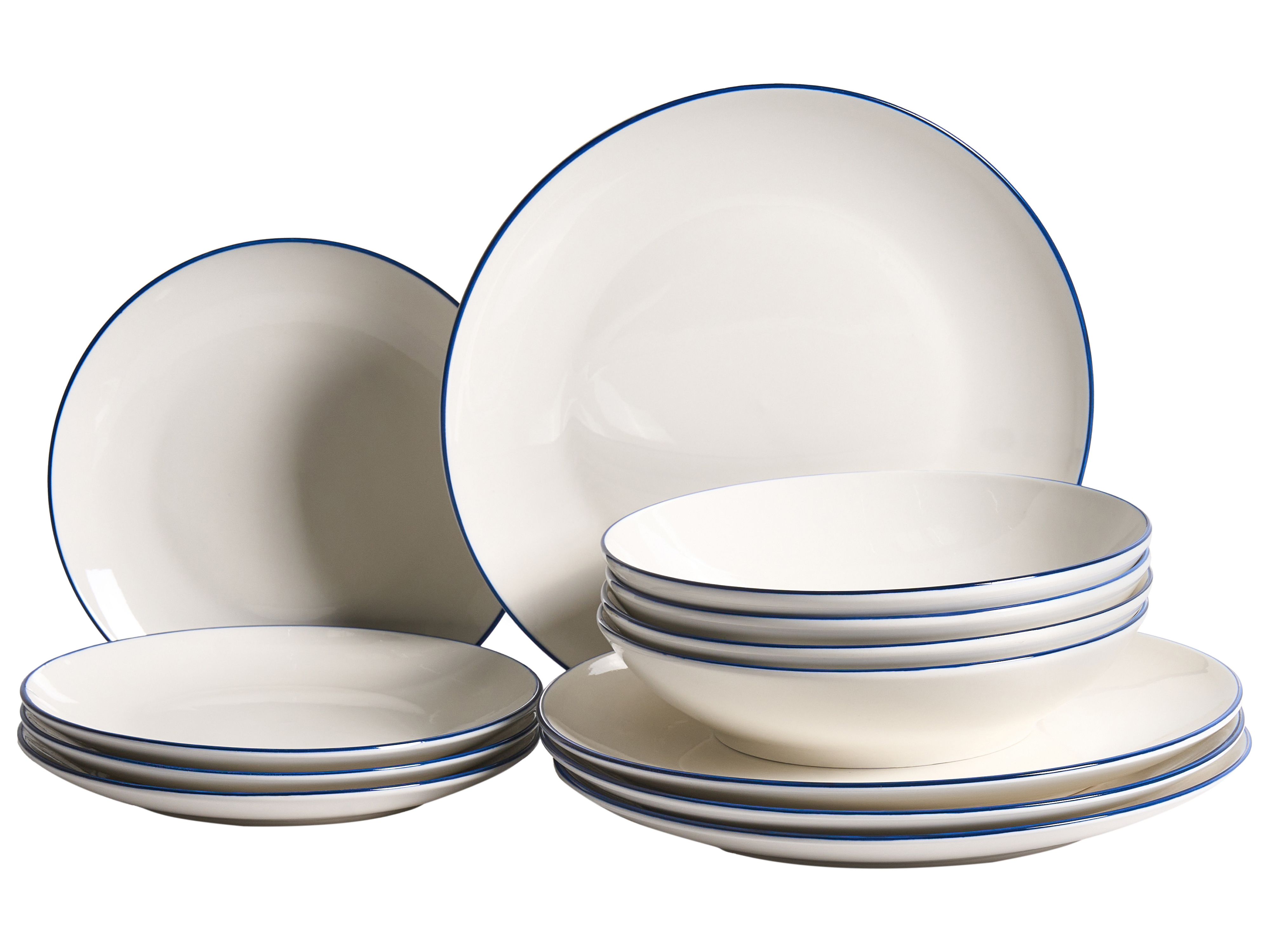 Set of 12 Dinnerware CUMIN Porcelain Off-White/ Blue