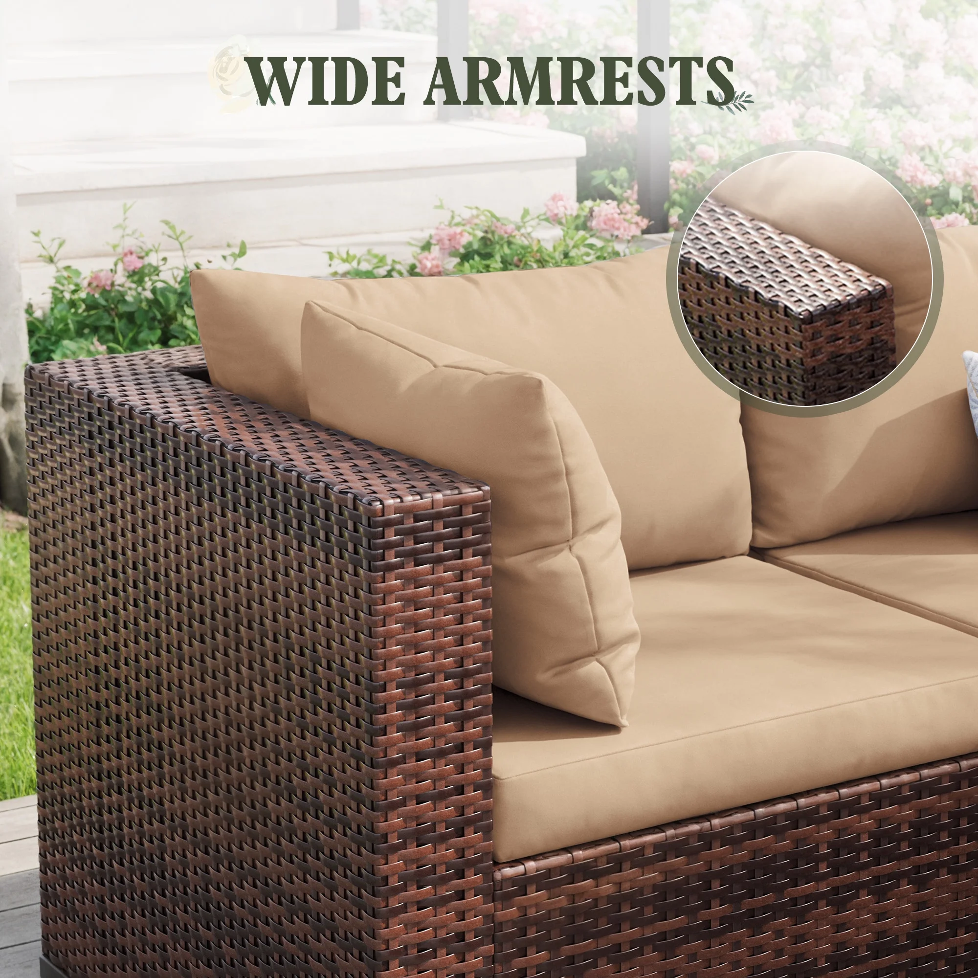 7 Pieces Patio Conversation Set, Outdoor Sectional PE Rattan Wicker Furniture Seat,Dark Gray - Image 31