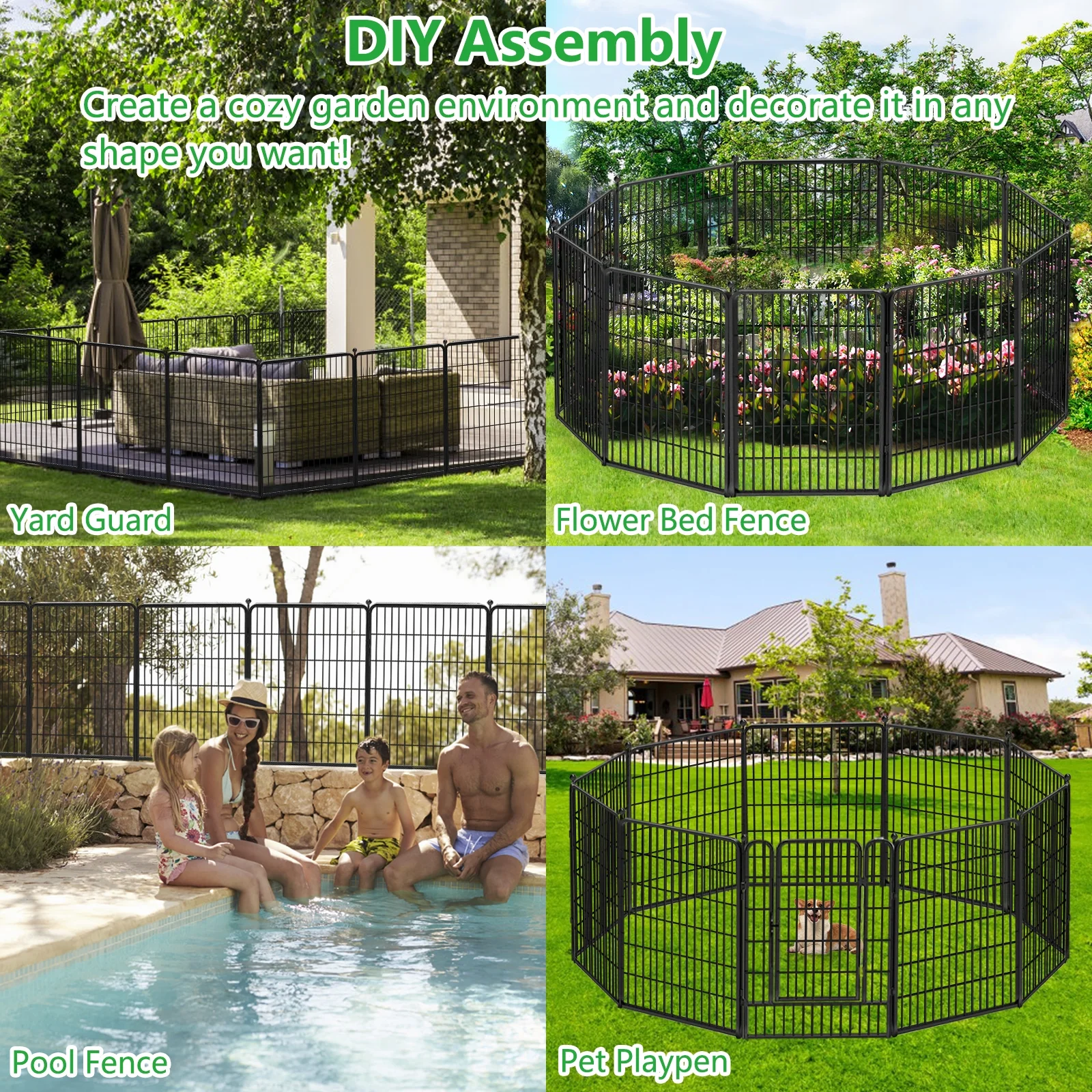 Txh001 Metal Garden Fence 28ft(L)��40in(H) Animal Barrier Metal Decorative Garden Fencing with Gate - Image 7