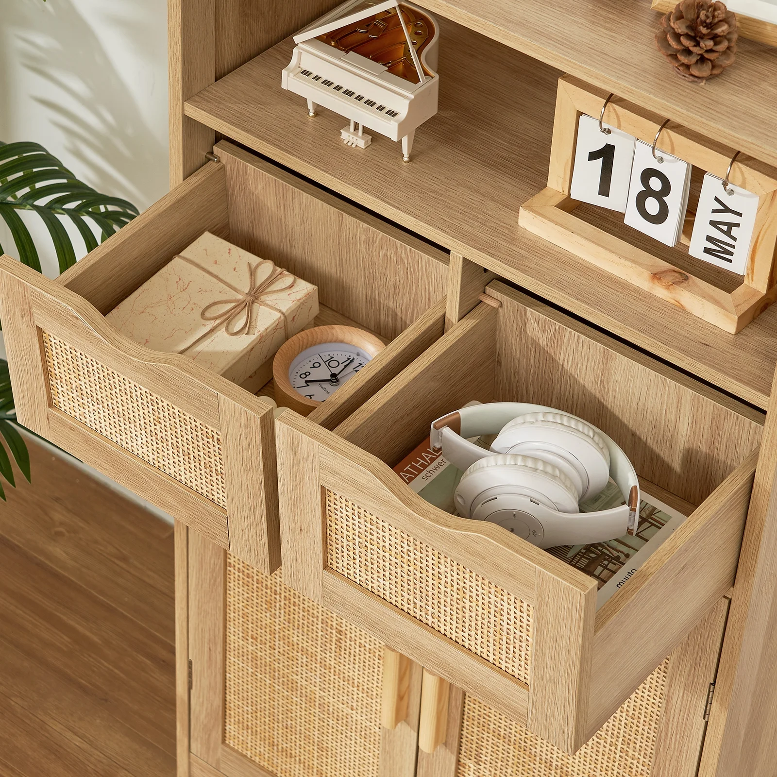 FANGSUM Rattan Storage Cabinet with 2 Drawers & 2 Shelves, Floor Cabinet for Living Room - Image 10