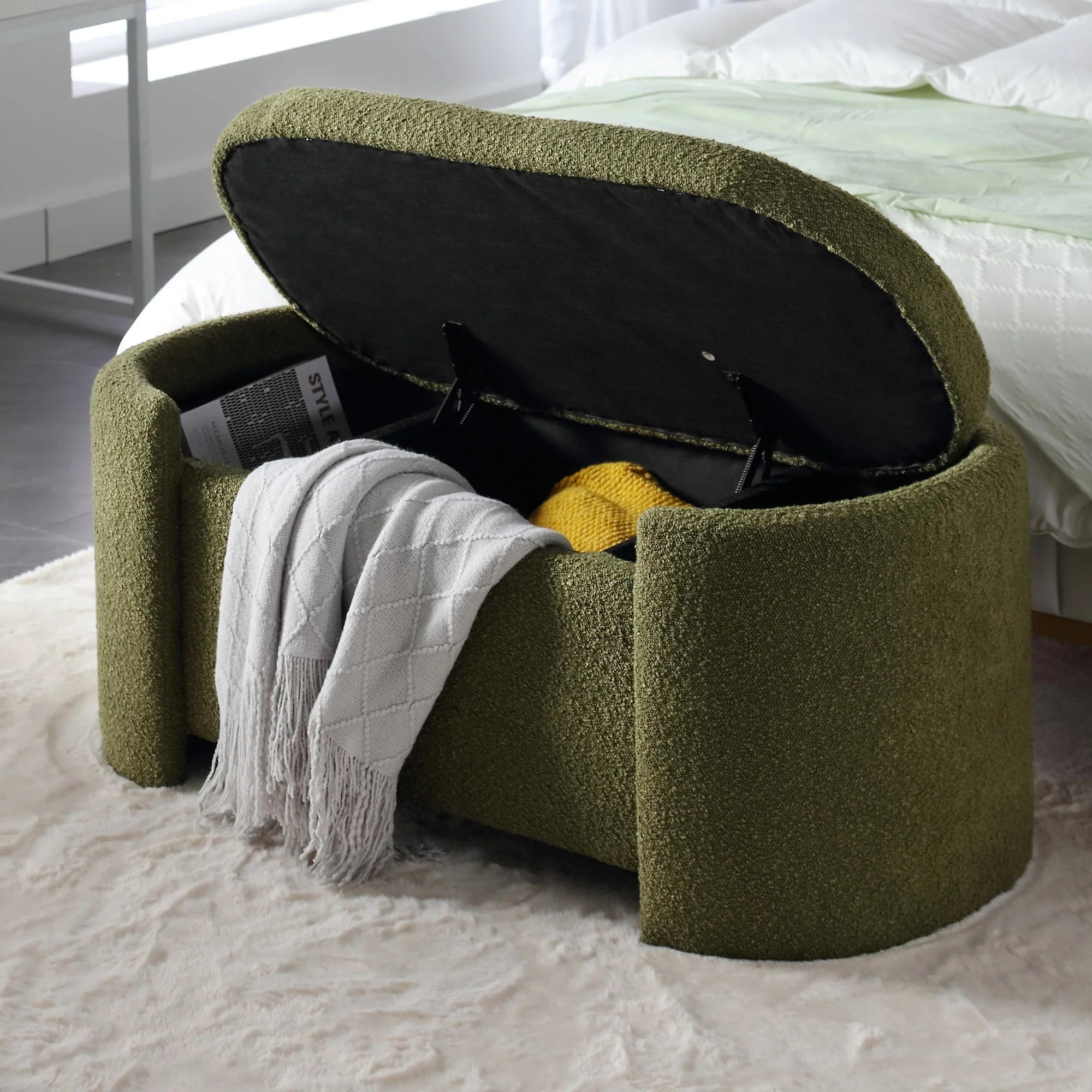 KINFFICT 43.3" Velvet End of Bed Bench for Bedroom, Upholstered Storage Ottoman Bench Entryway Bench with Storage for Living Room Bedroom, Green - Image 7