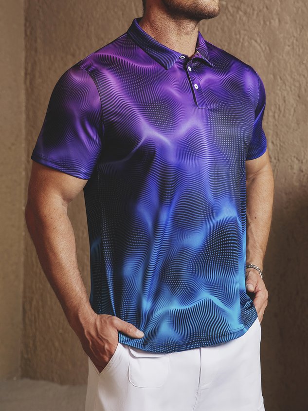 Gradient 3D Abstract Polka Dot Short Sleeve Polo Shirt