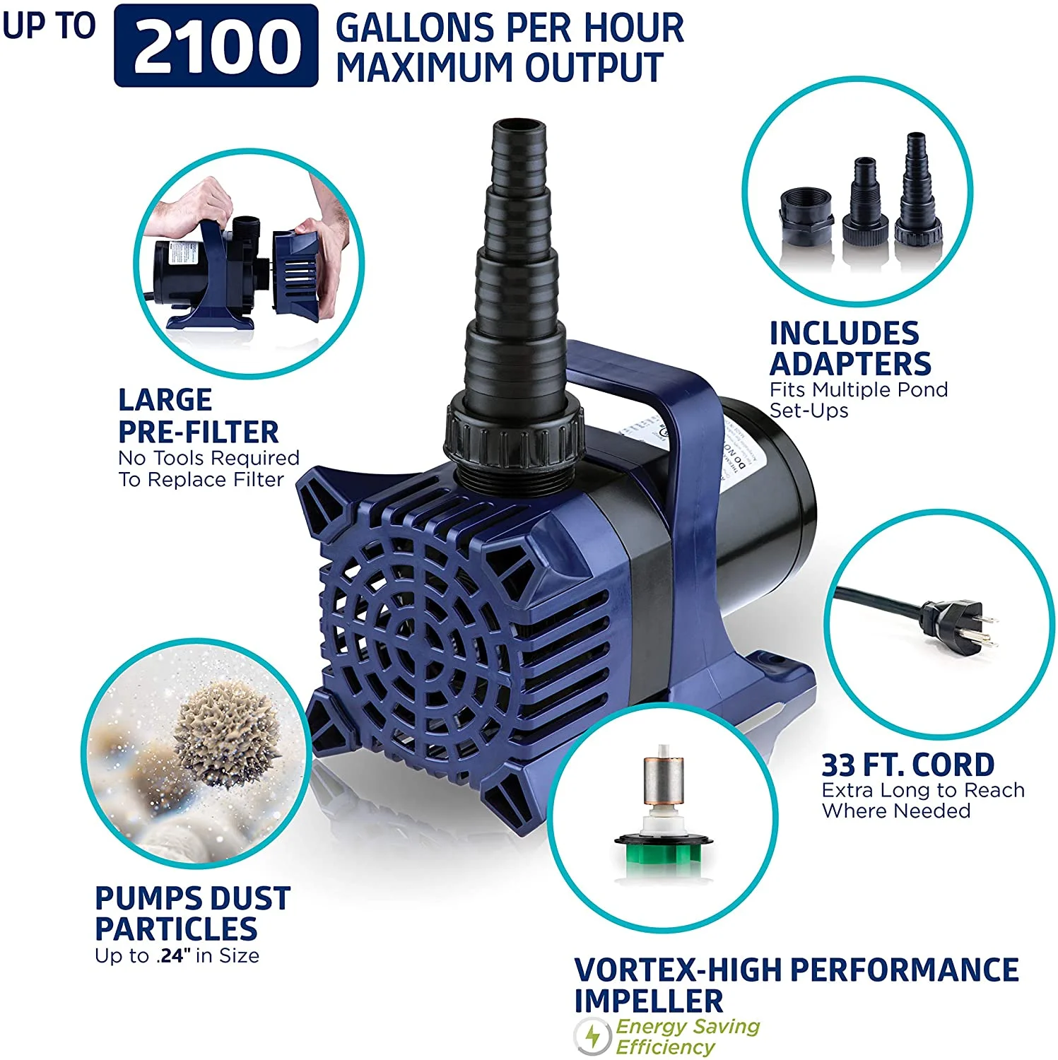 Alpine Corporation 2100 GPH Cyclone Pond Pump Submersible - Image 2