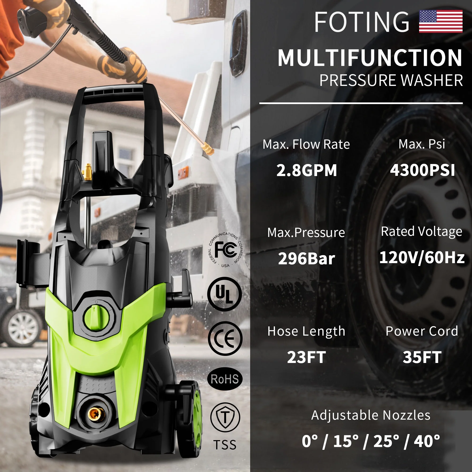 Electric Pressure Washer, 4500 PSI 3.2 GPM Power Washer with 4 Quick Connect Nozzles, High Pressure Cleaning Machine with Foam Cannon for Cars/Fences/Driveways/Patios/Home Cleaning - Image 18