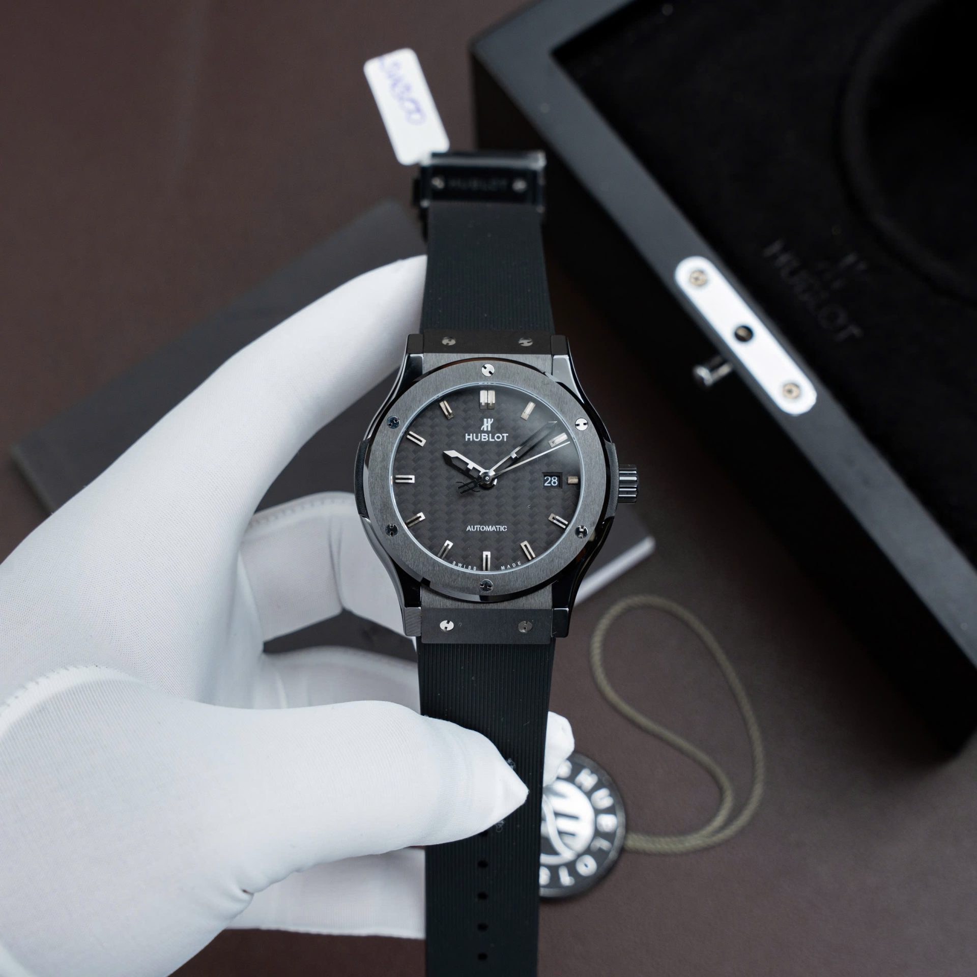 Hublot Classic Fusion Ceramic Replica Watch Carbon Dial Rubber Strap 42mm - Top club
