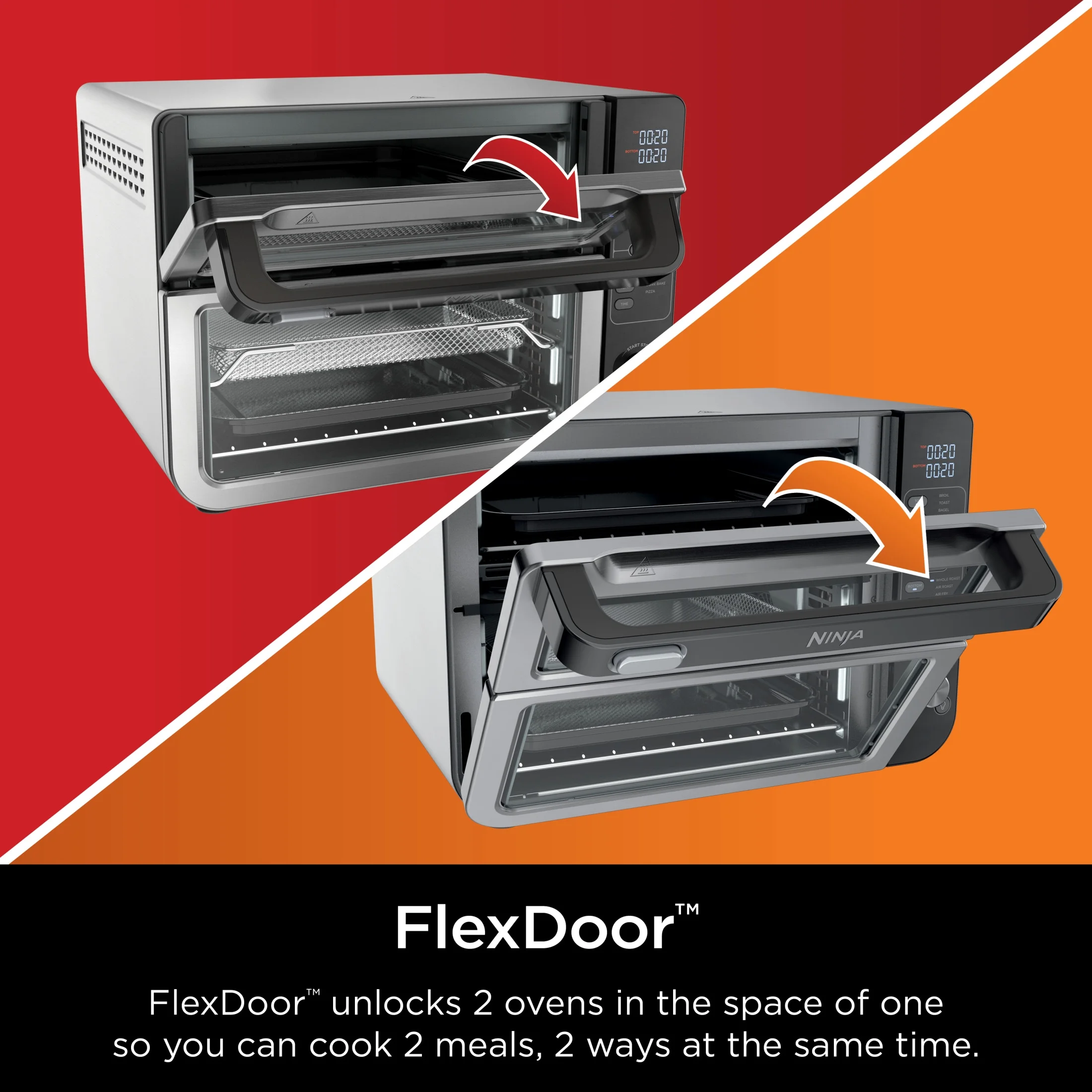 Ninja 10-in-1 Air Fryer, Double Door Toaster Oven with FlexDoor, FlavorSeal & Smart Finish, Rapid Top Convection and Air Fry Bottom, Bake, Toast, Air Fry, Pizza and More, Stainless Steel, DCT400