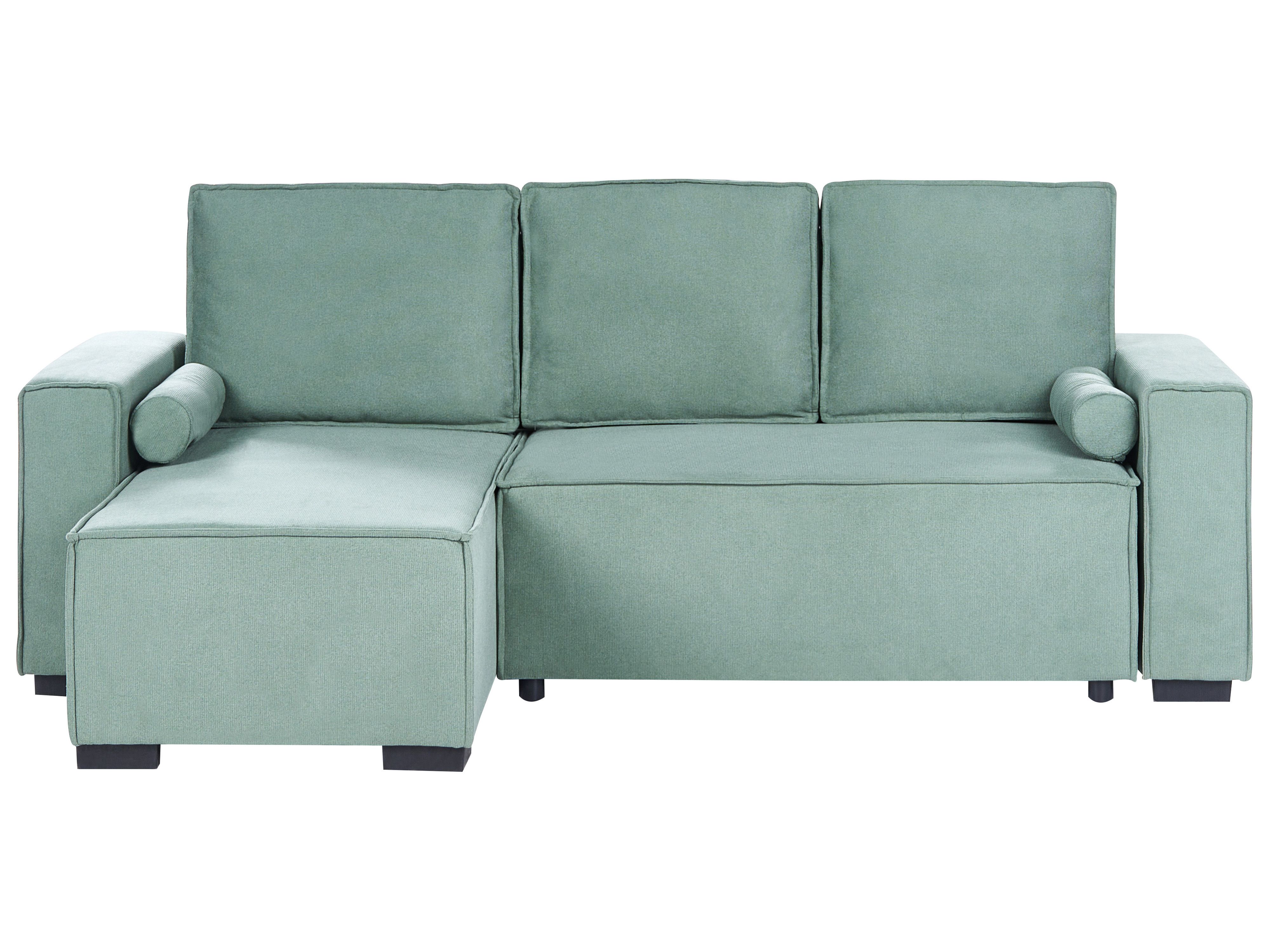 Corner Sofa Bed 3 Seater EDANE Fabric Light Green with Storage Right Hand