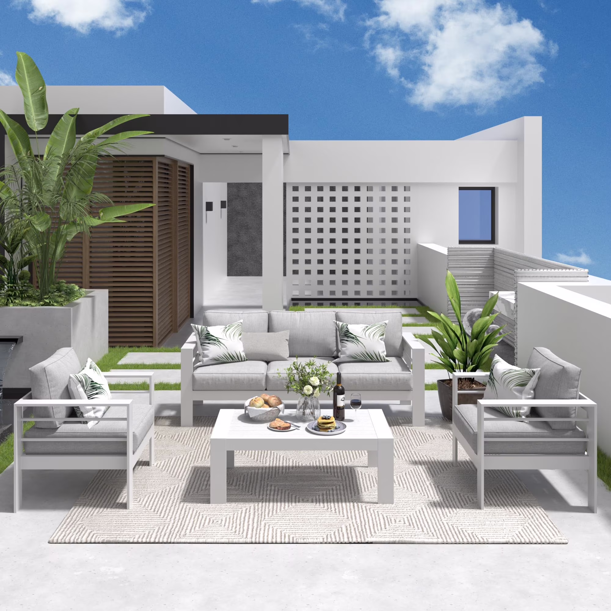 CozyHom 5 Pcs Outdoor Patio Aluminum Furniture Sofa Sets, Outside Patio Conversation Couch Sets With Table&Cushions for Garden Porch, Gray - Image 7