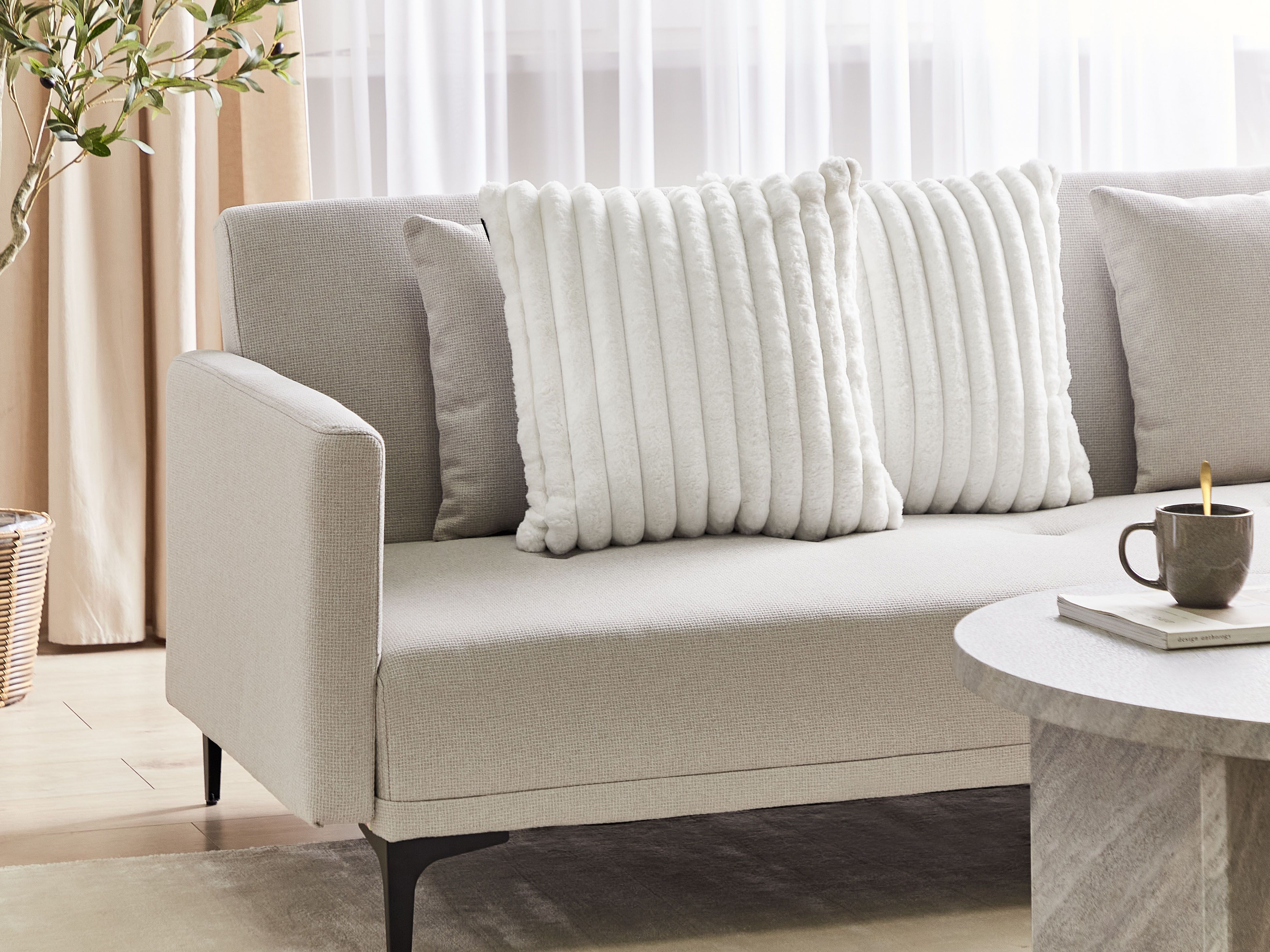 Set of 2 Decorative Cushions RAKYA Faux Fur 45 x 45 cm White Striped