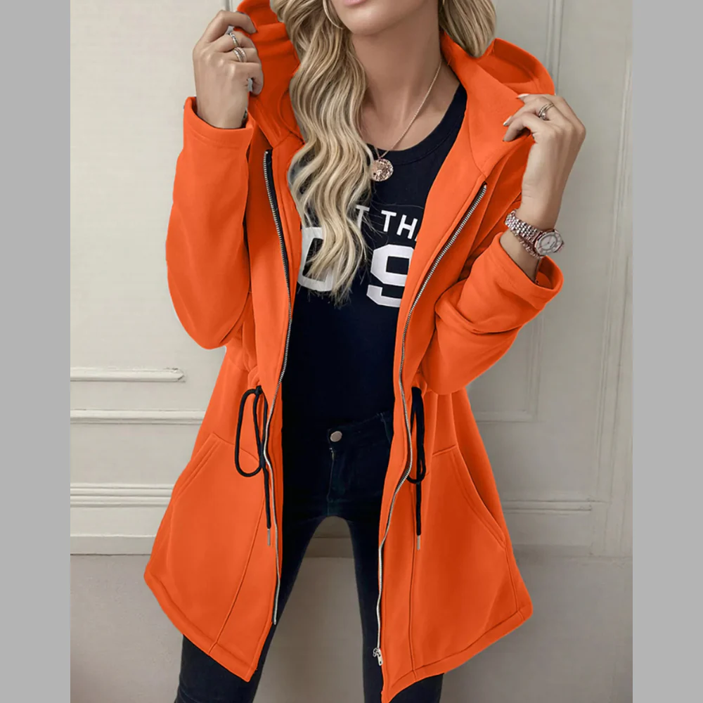 Drawstring Zip Up Hooded Outerwear - ZKZOOK