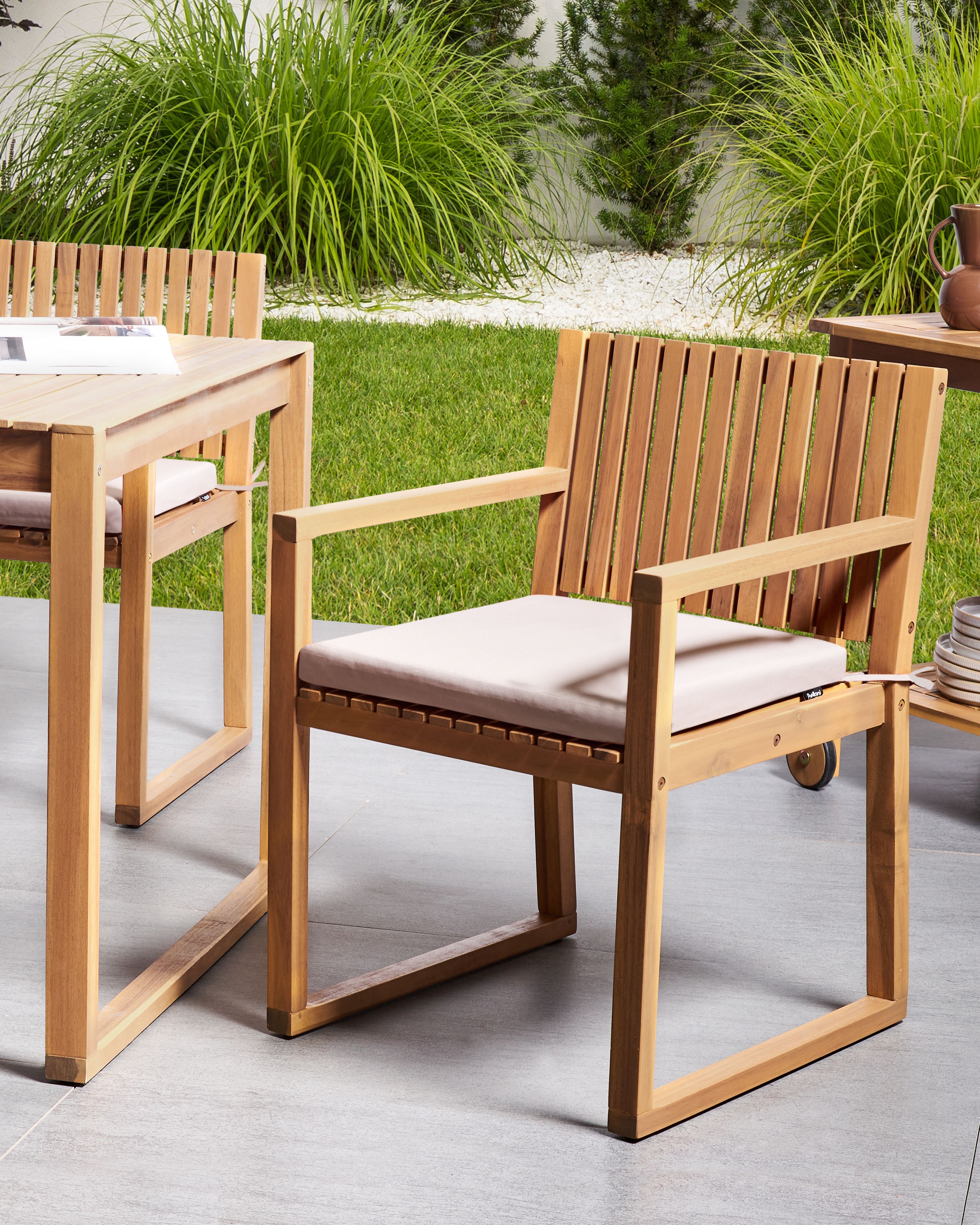 Set of 2 Garden Chairs with Cushions SASSARI PREMIUM Certified Acacia Wood Taupe