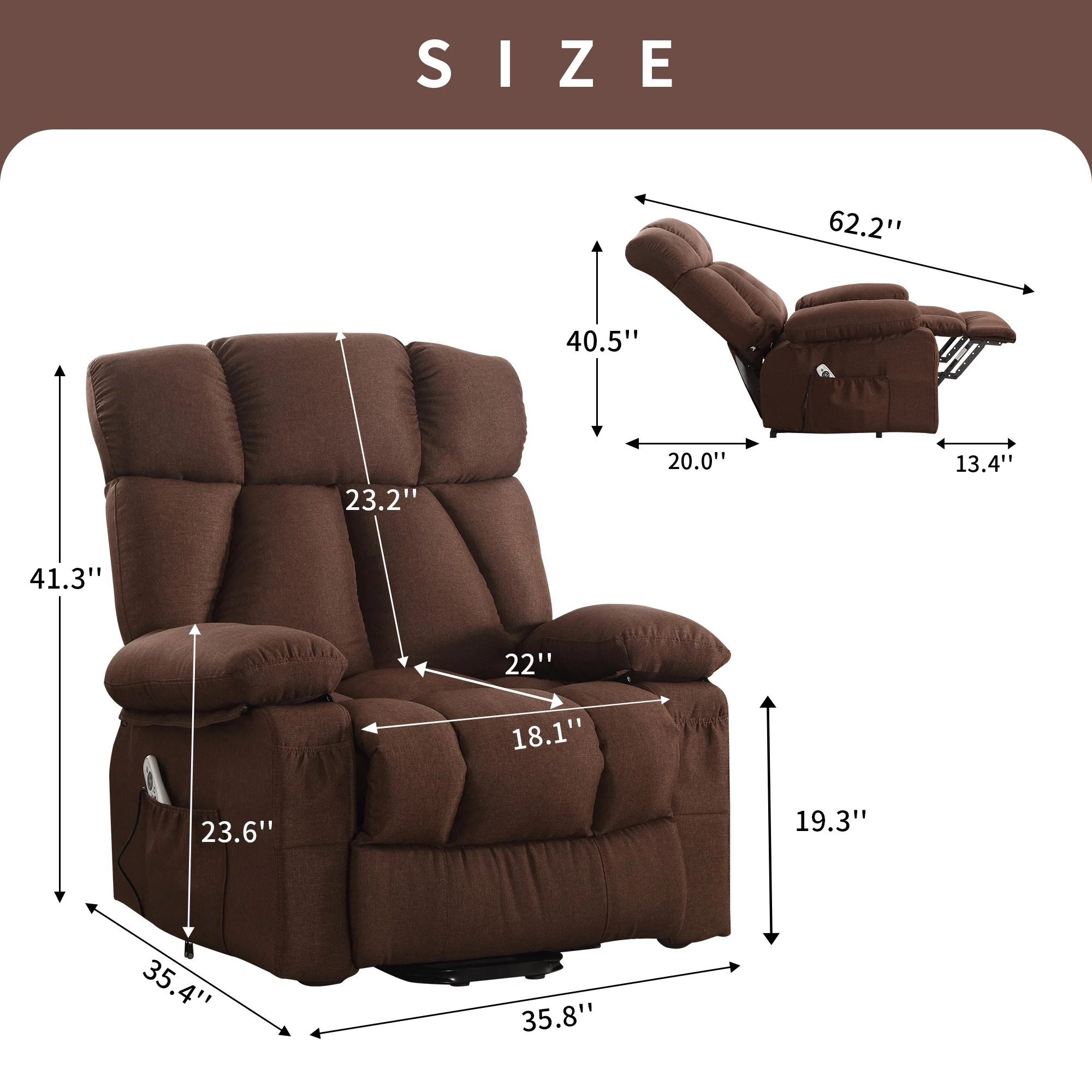 JONPONY Power Lift Recliner Chair Recliners for Elderly with Heat and Massage Recliner Chair for Living Room with Infinite Position and Side Pocket,USB Charge Port,Brown