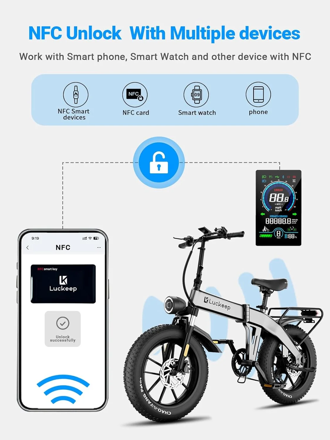 Luckeep X1 Lite Foldable Electric Bike for Adults 1500W Peak Motor,720WH Removable Battery,28MPH 60 Miles Long Range,20"*4" Fat Tire All-Terrain E-bike with Front Suspension,Mountain Electric Bicycle - Image 30