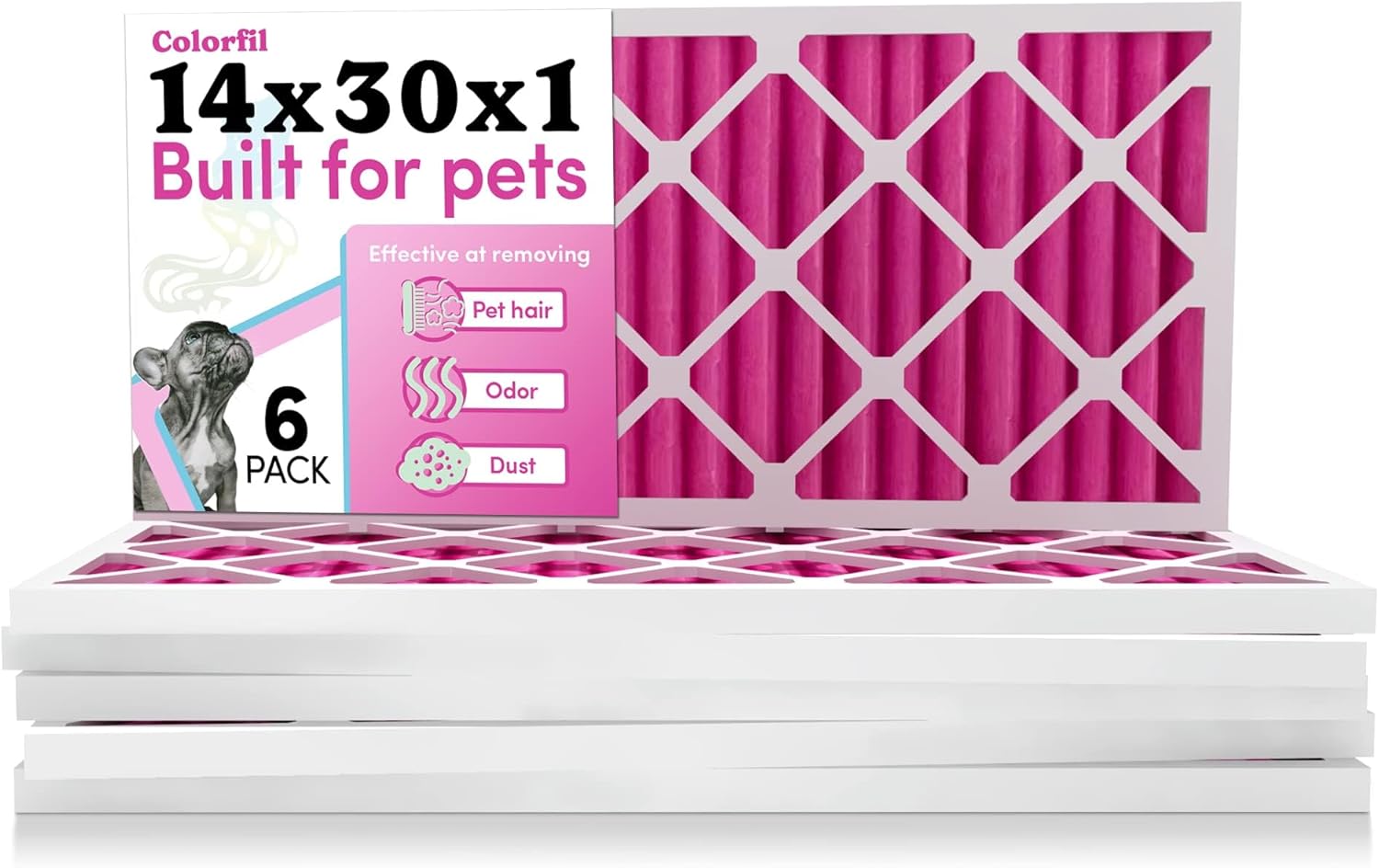 Colorfil 14x30x1 Air Filter (6-Pack) | Made in the USA | Color Changing | Remove Cat and Dog Odor | MERV 8 for Pet Hair Dander and Dust | 13.75